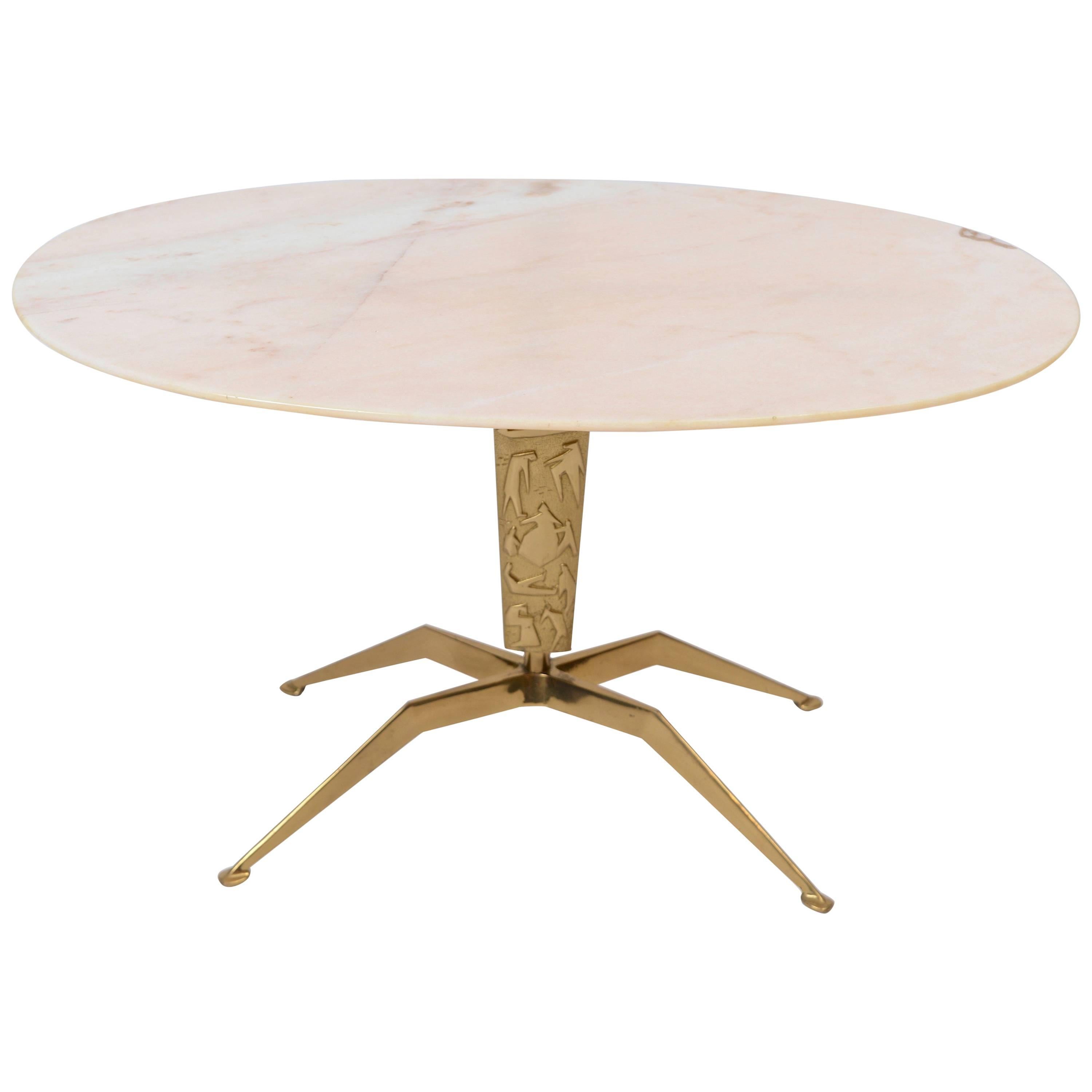 1950s Italian Onyx Coffee Table with Decorative Brass Support