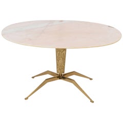 1950s Italian Onyx Coffee Table with Decorative Brass Support