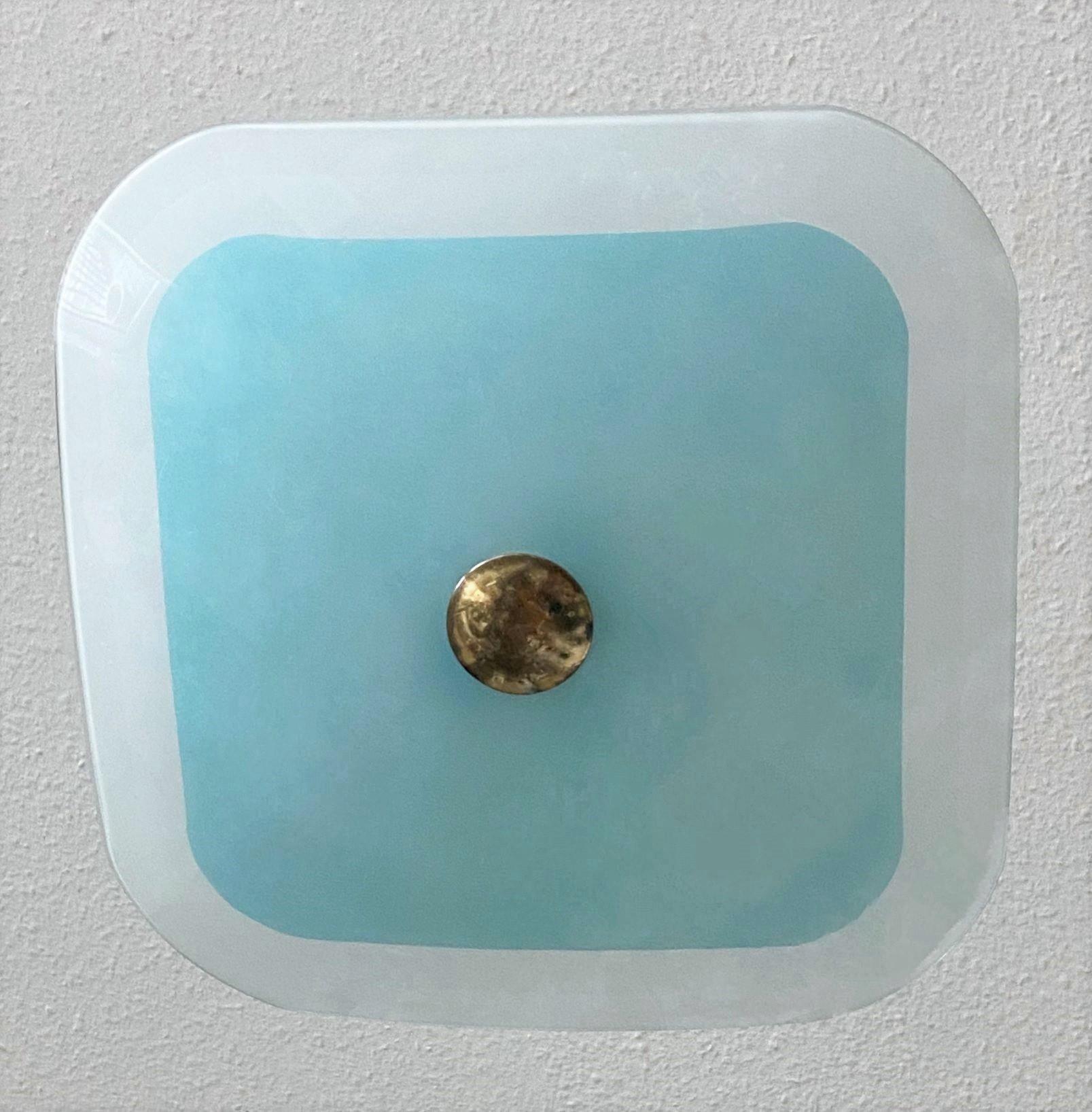 Italian Opalescent Glass Brass Fontana Arte Style Chandelier or Flush Mount 1
