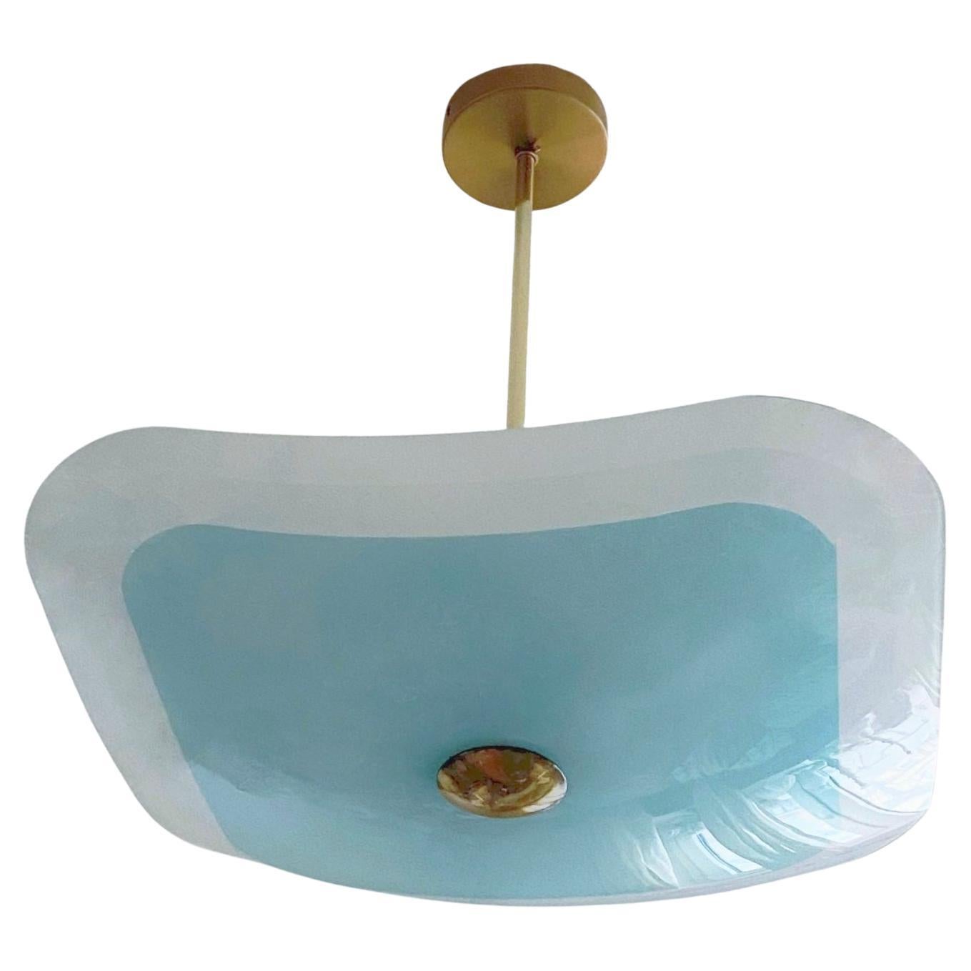 Italian Opalescent Glass Brass Fontana Arte Style Chandelier or Flush Mount