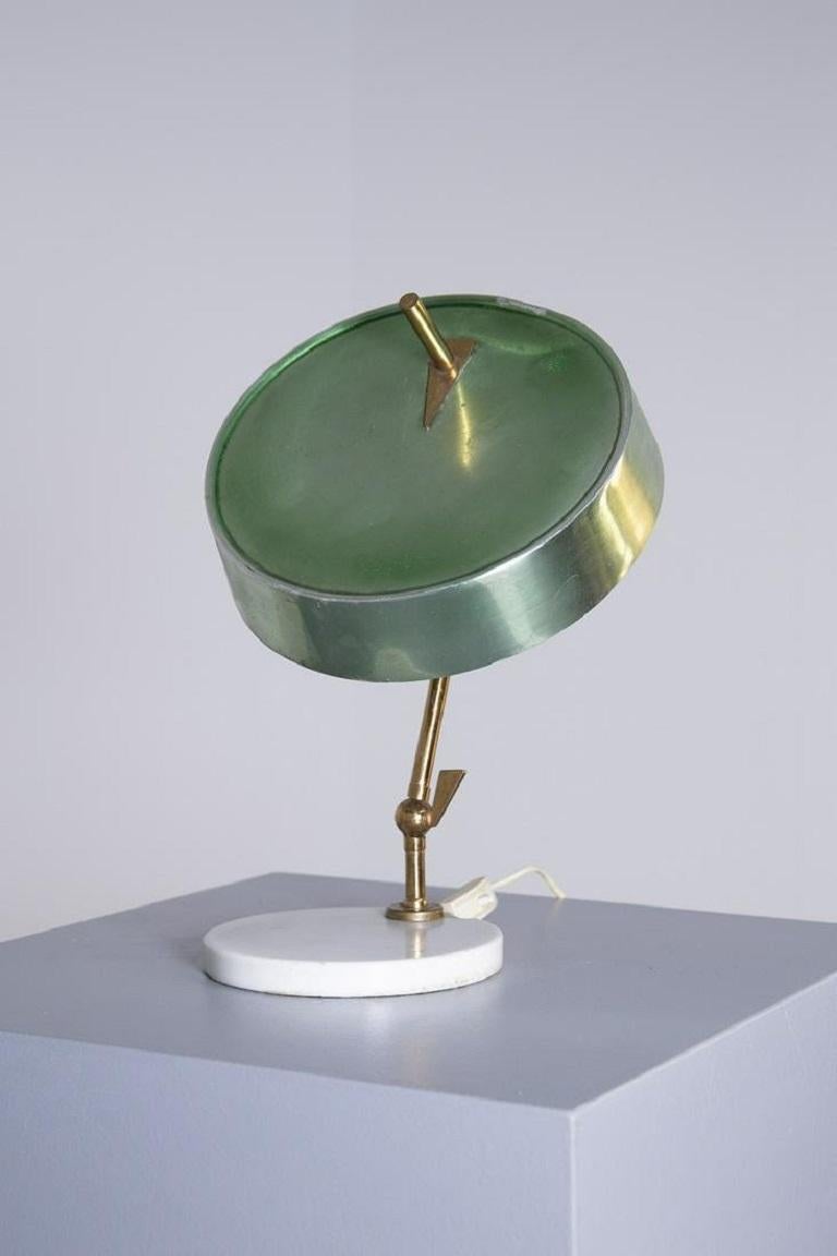 Mid-Century Modern 1950s Italian Oscar Torlasco Brass and Marble Table Lamp with Green Shade