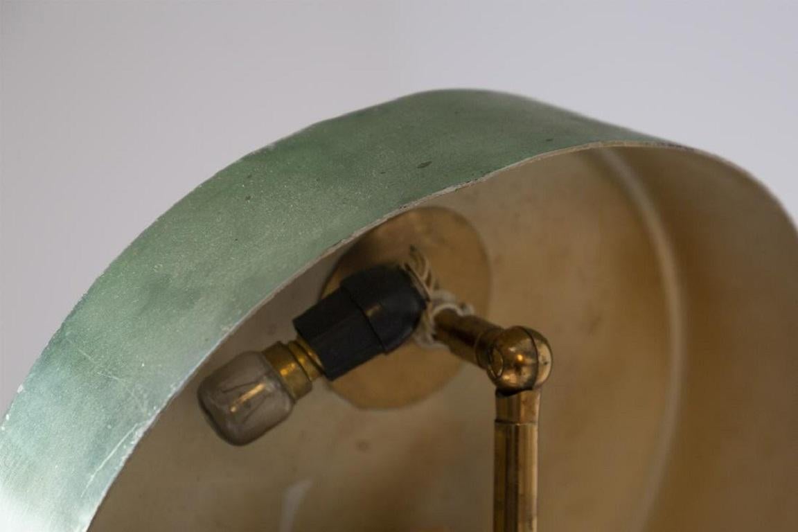 Aluminum 1950s Italian Oscar Torlasco Brass and Marble Table Lamp with Green Shade