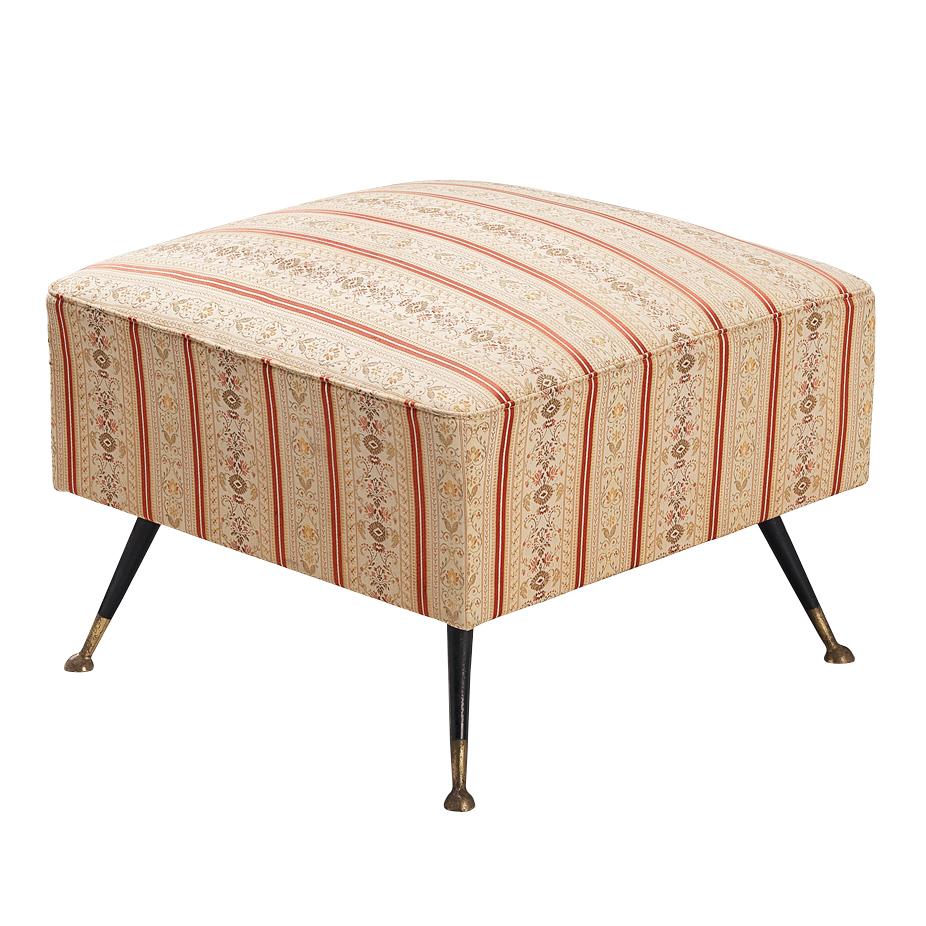 1950s Italian Ottoman in Brass and Patterned Upholstery For Sale