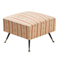 1950s Italian Ottoman in Brass and Patterned Upholstery