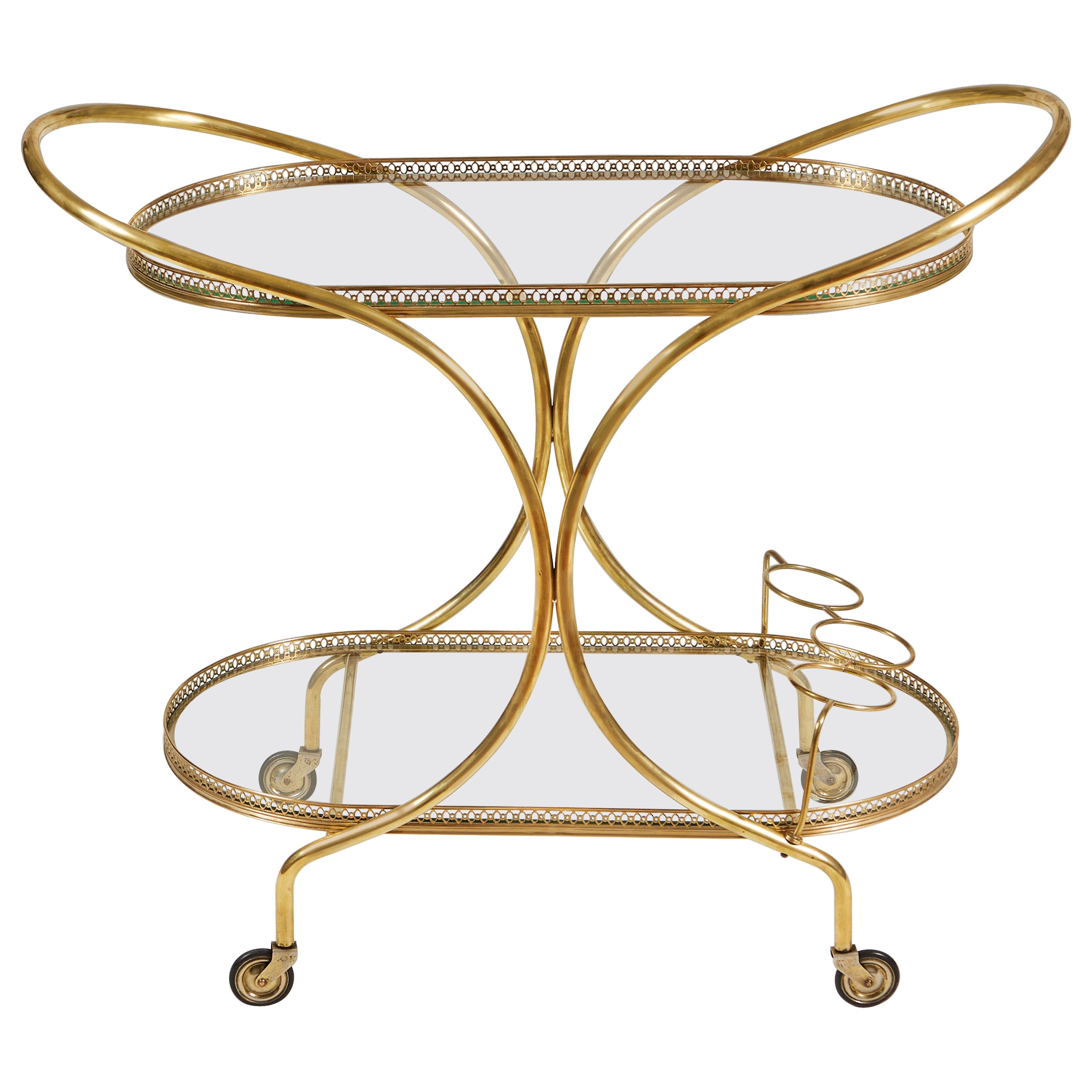 1950s Italian oval brass drinks trolley