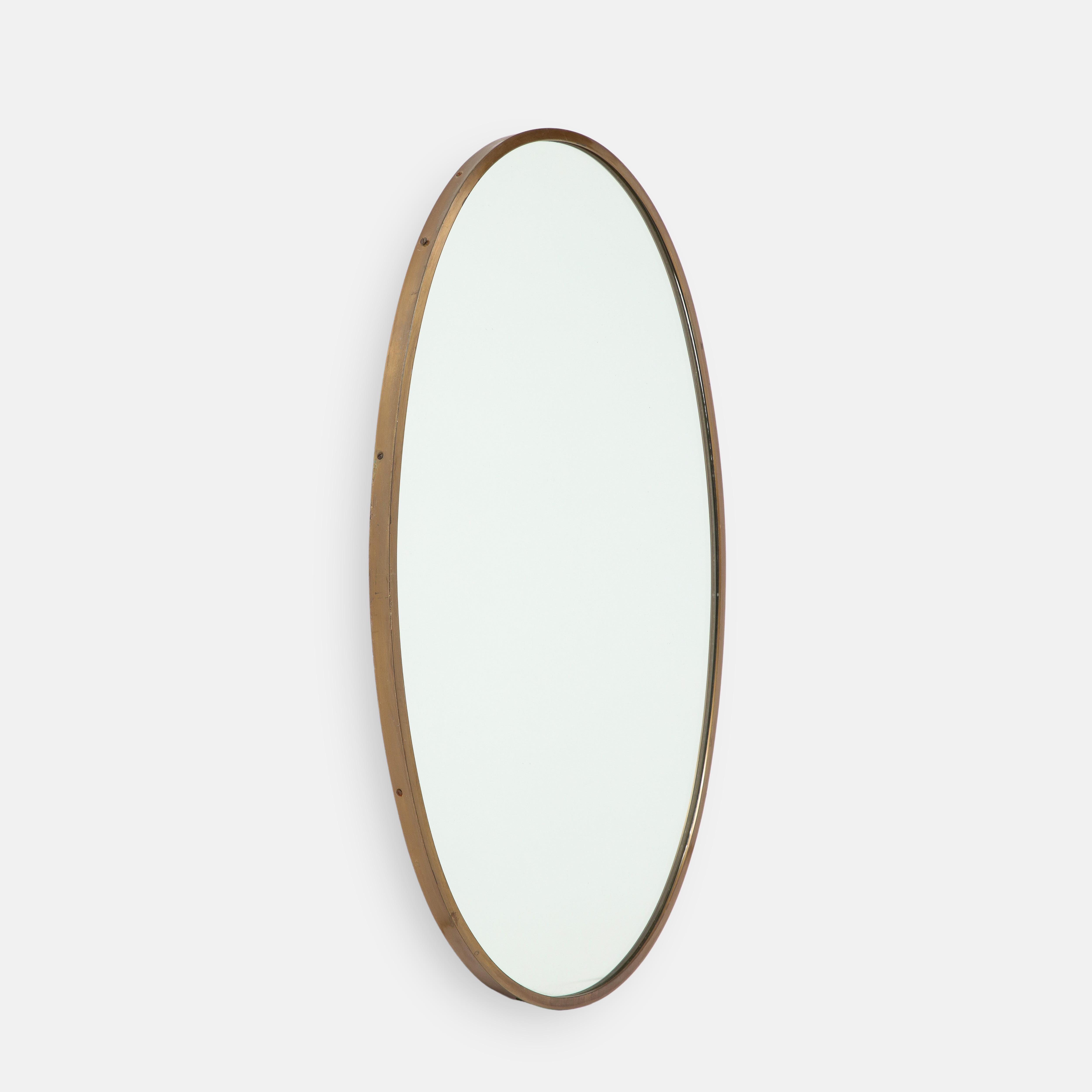 Mid-Century Modern 1950s Italian Oval Brass Mirror