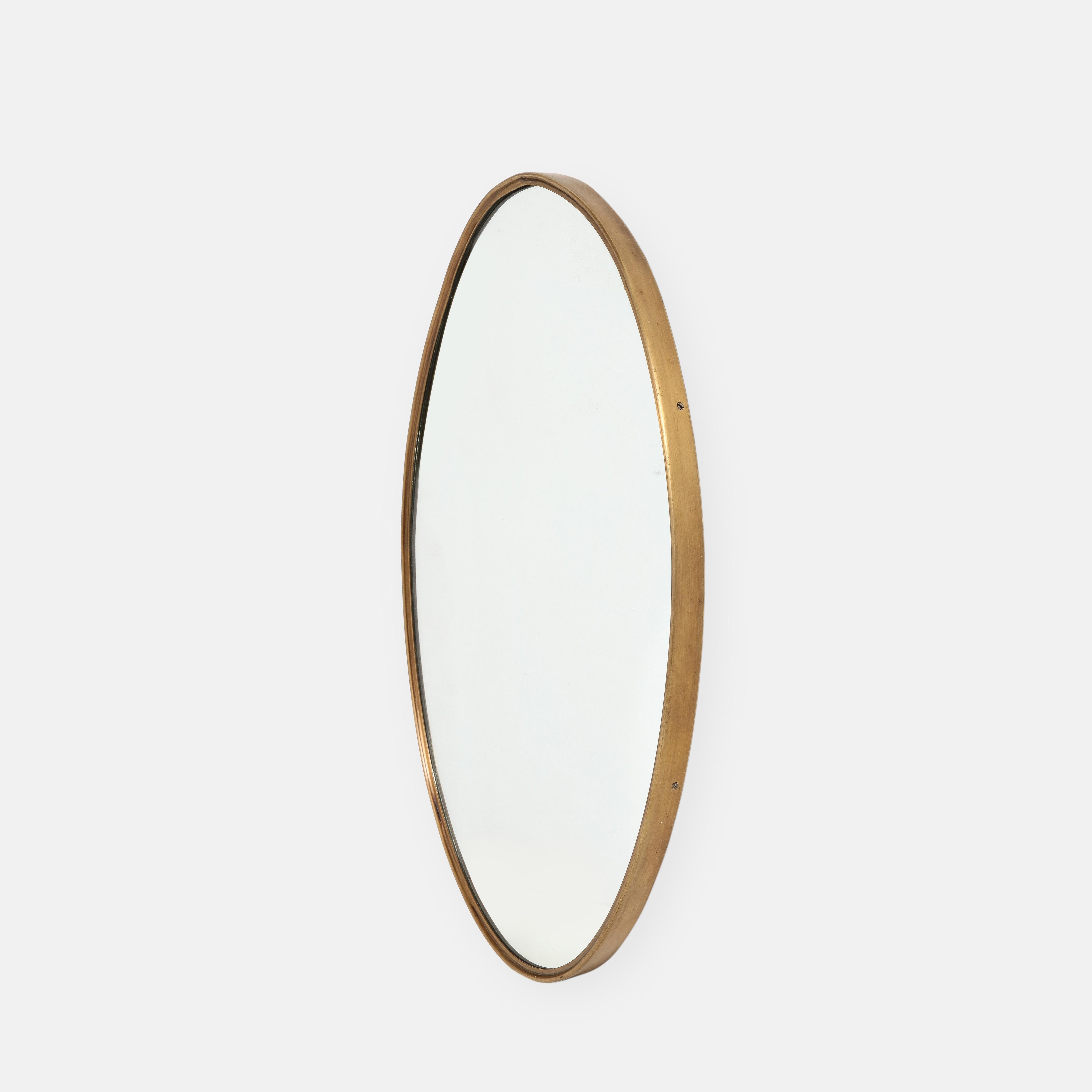 Mid-Century Modern 1950s Italian Oval Brass Mirror For Sale