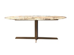 1950s Italian Oval Marble Dining Table on Sculptural Brass Pedestal Base