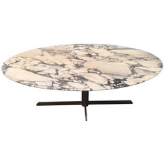1950s Italian Oval Marble Dining Table on Sculptural Brass Pedestal Base