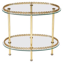 1950s Italian Oval Table, Brass Edges, Glass Shelves, Vintage Design