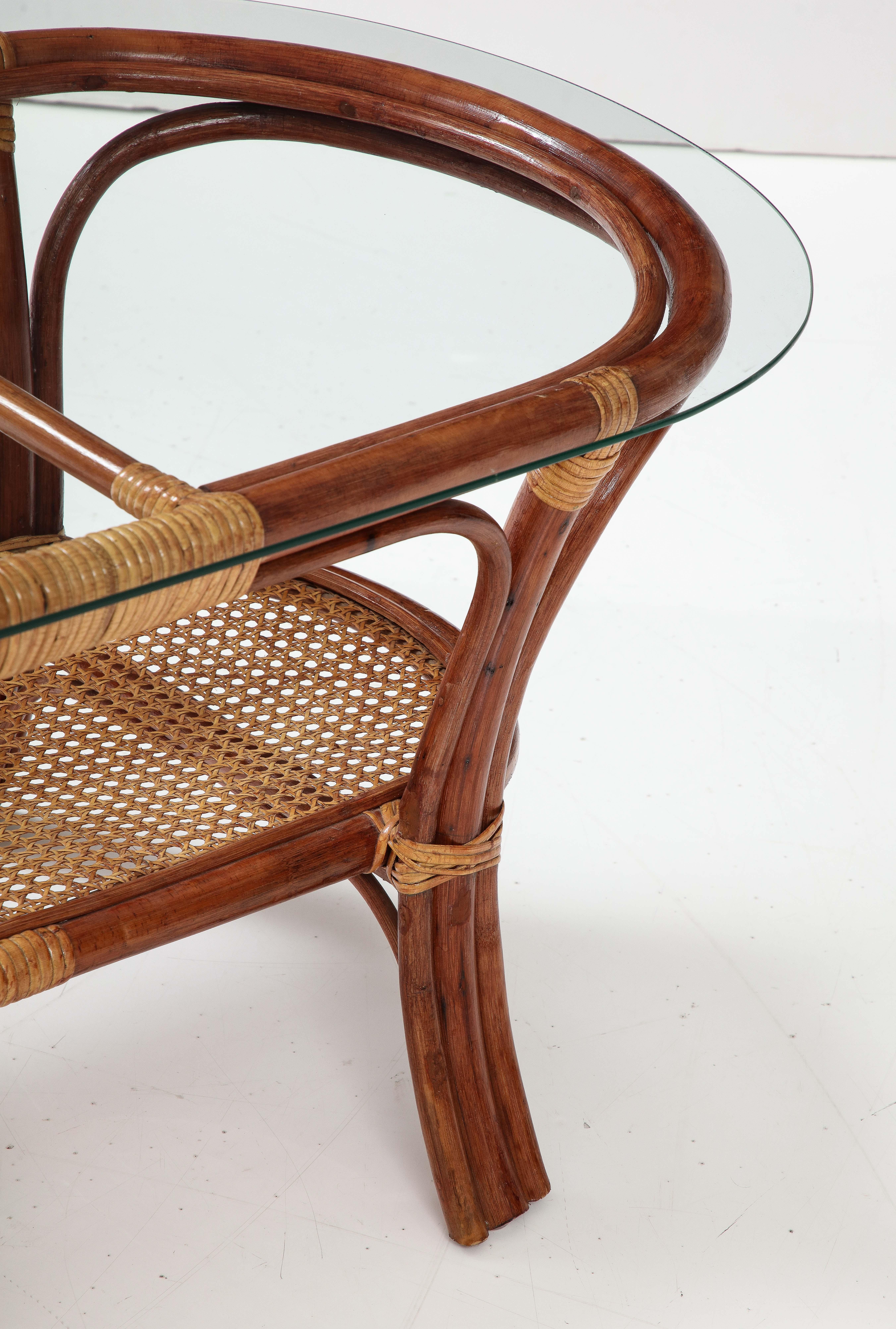 1950s Italian Oval Two-Tiered Coffee Table in Bamboo, Rattan and Glass 4