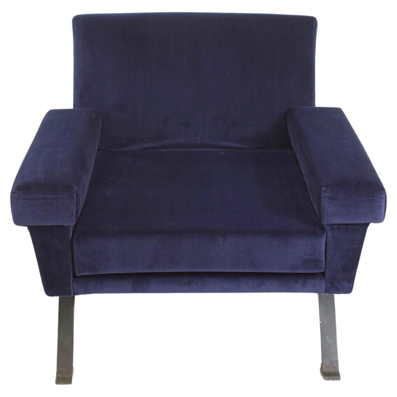 1950's Italian Pair of Blue Velvet Lounge Chairs