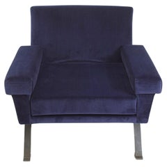 1950's Italian Pair of Blue Velvet Lounge Chairs