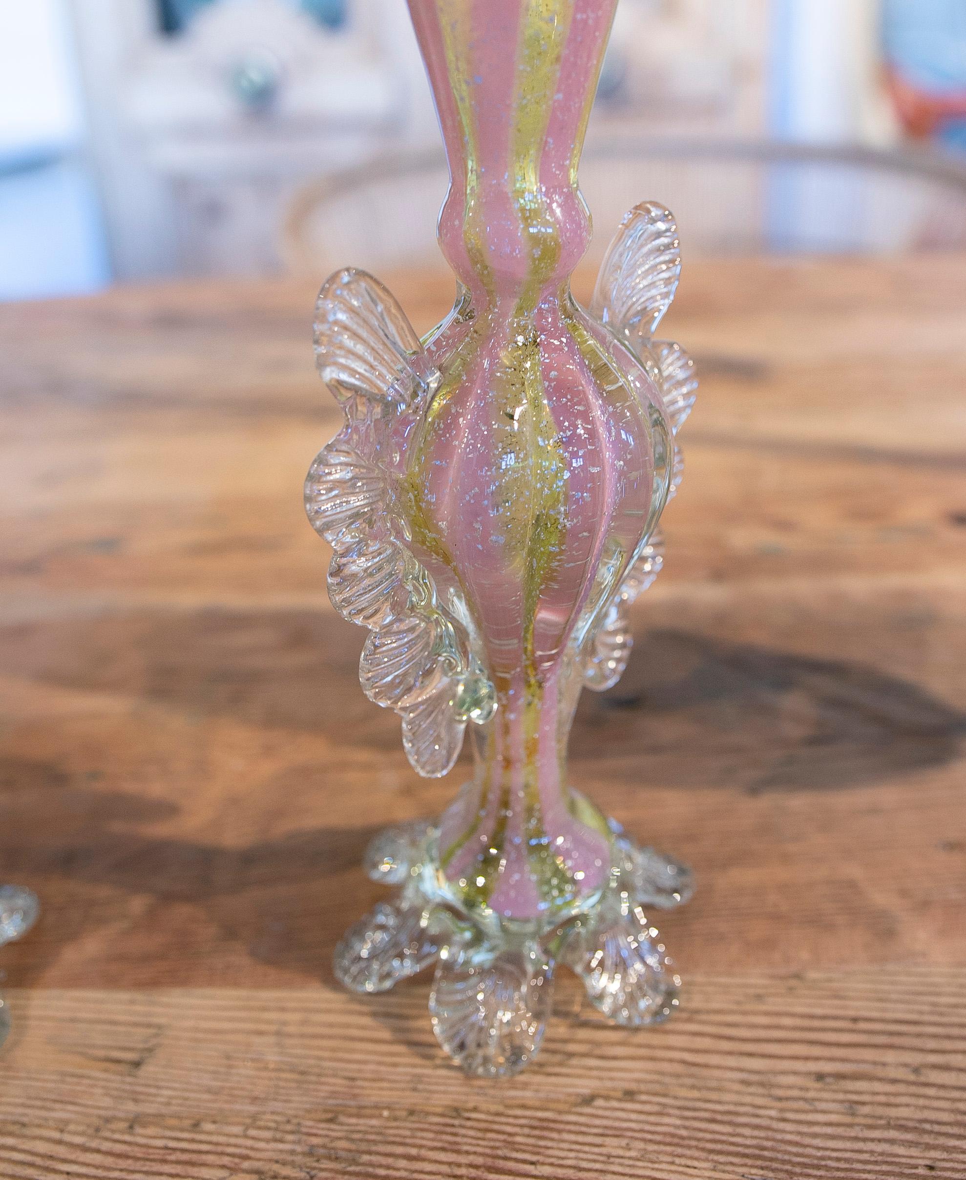20th Century 1950s Italian Pair of Murano Glass Vases in Pink Tones  For Sale