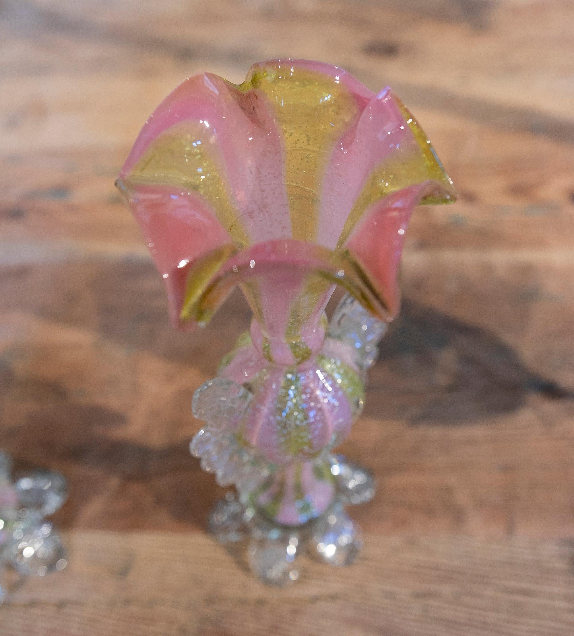 1950s Italian Pair of Murano Glass Vases in Pink Tones  For Sale 3