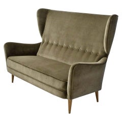 Used 1950s Italian Paolo Buffa Two-Seat Wingback Sofa in Grey Velvet