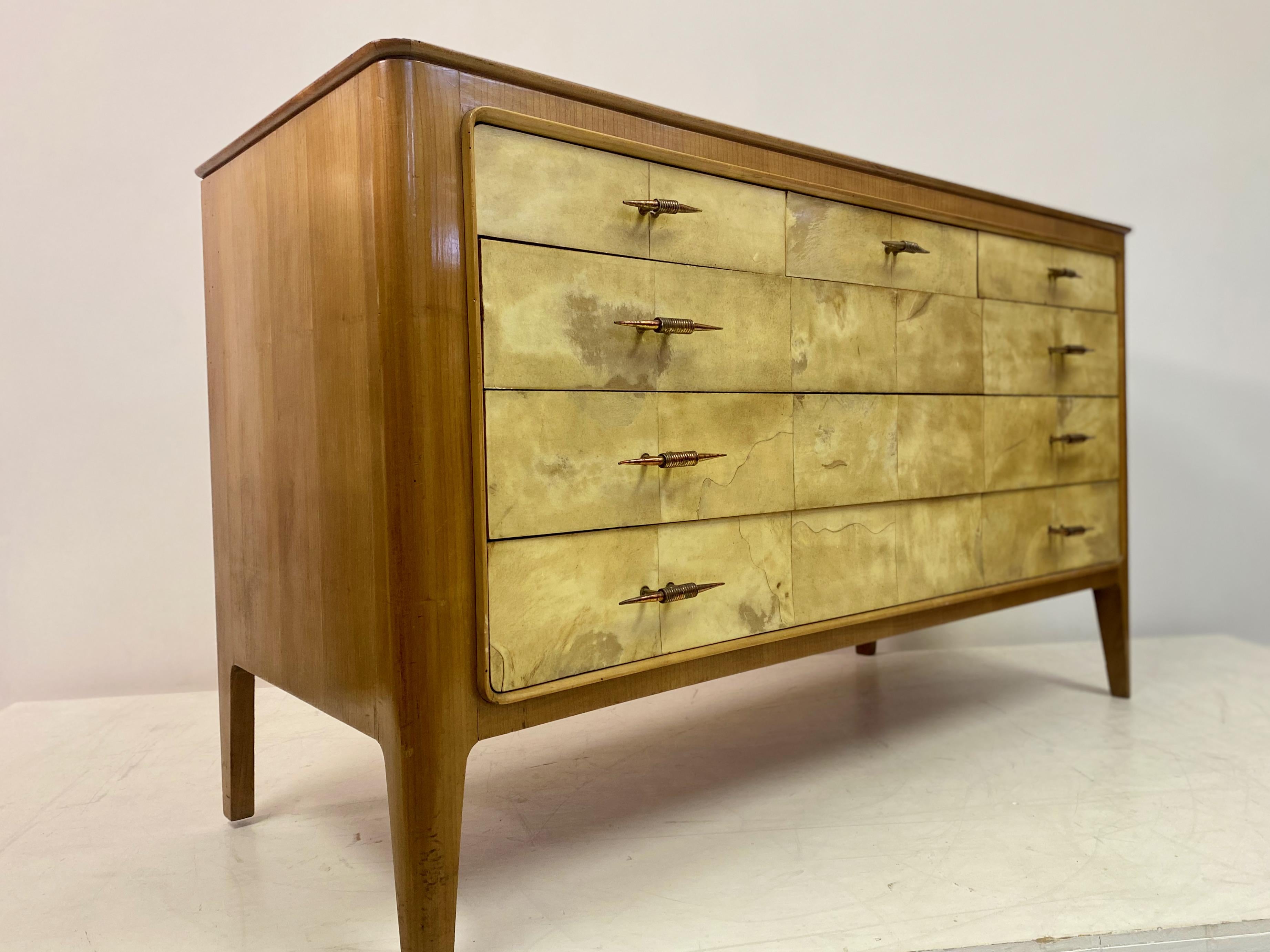 1950s, Italian Parchment and Cherry Wood Chest of Drawers For Sale 6