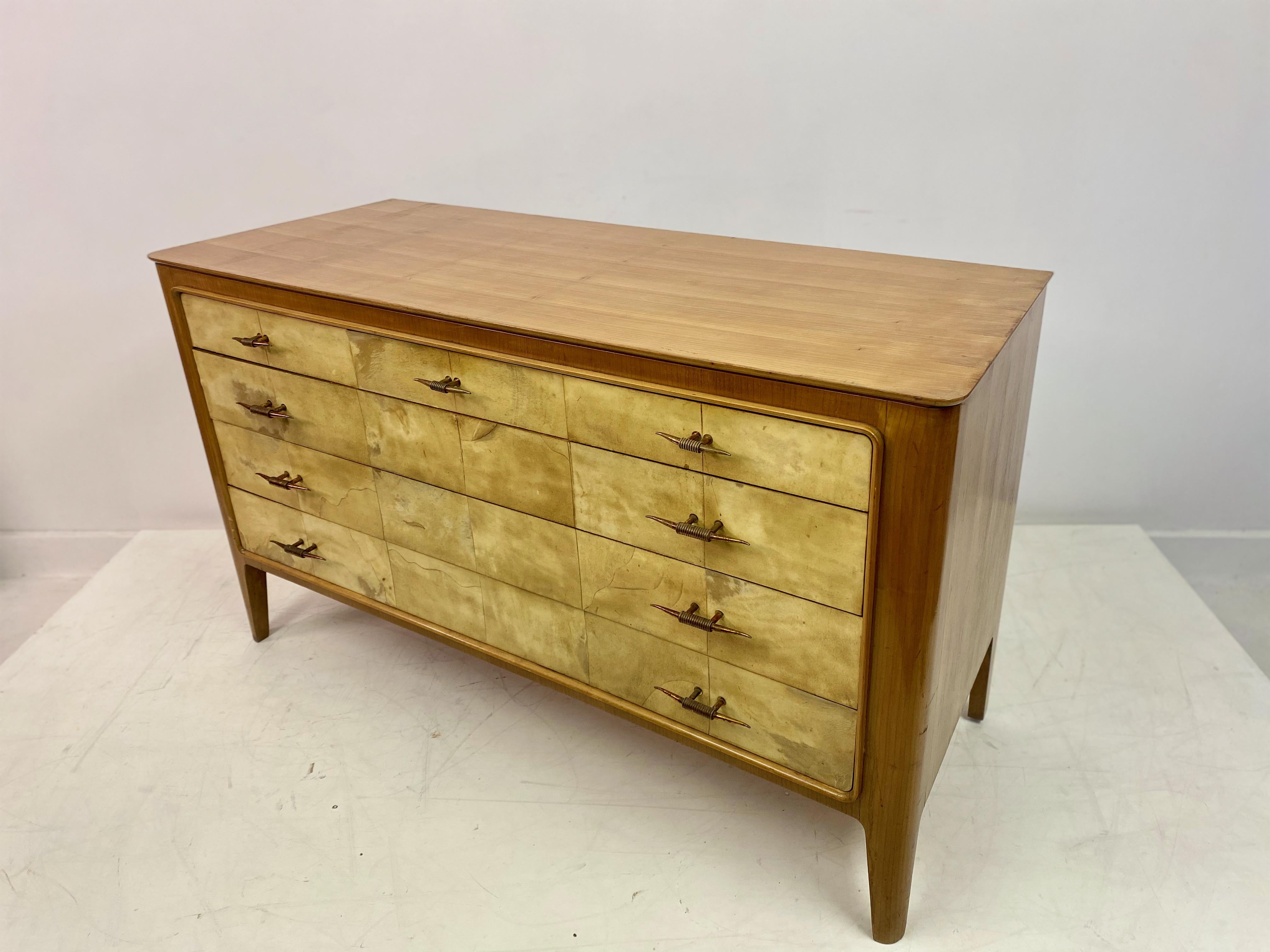 1950s, Italian Parchment and Cherry Wood Chest of Drawers For Sale 2