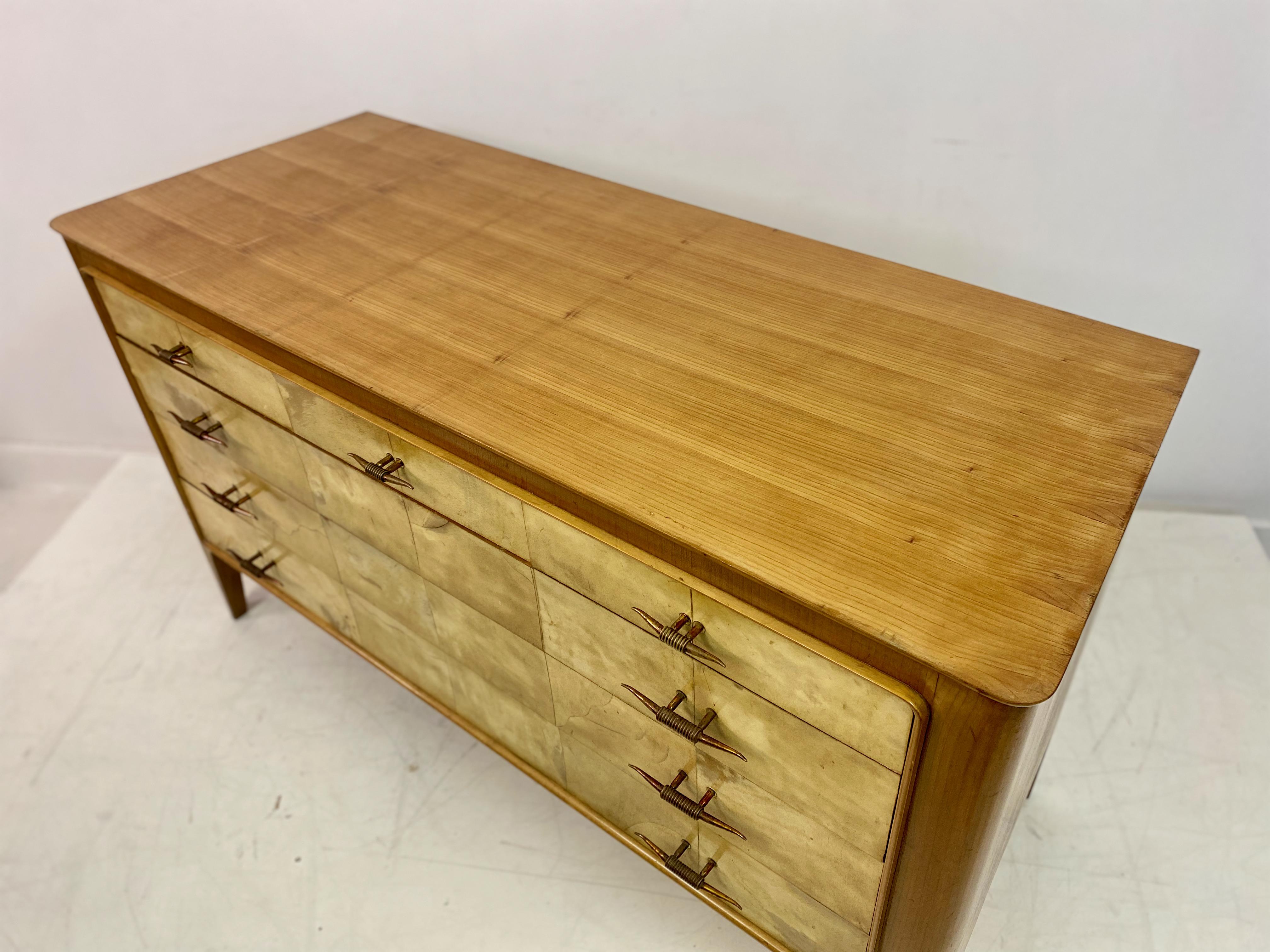 1950s, Italian Parchment and Cherry Wood Chest of Drawers For Sale 3
