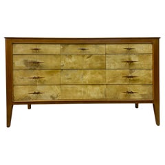 Vintage 1950s Italian Parchment and Cherry Wood Chest of Drawers