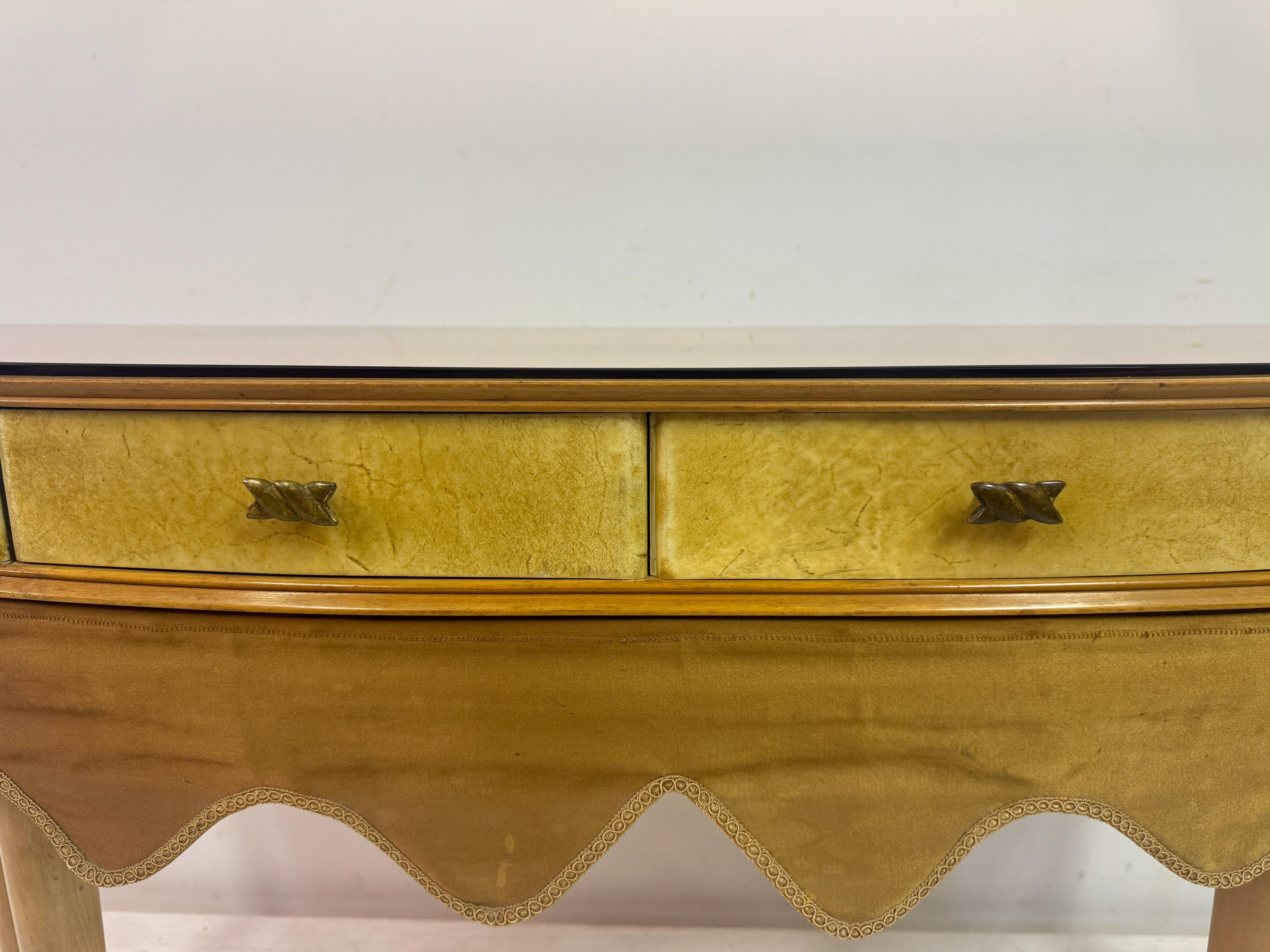 Brass 1950s Italian Parchment Console or Dressing Table