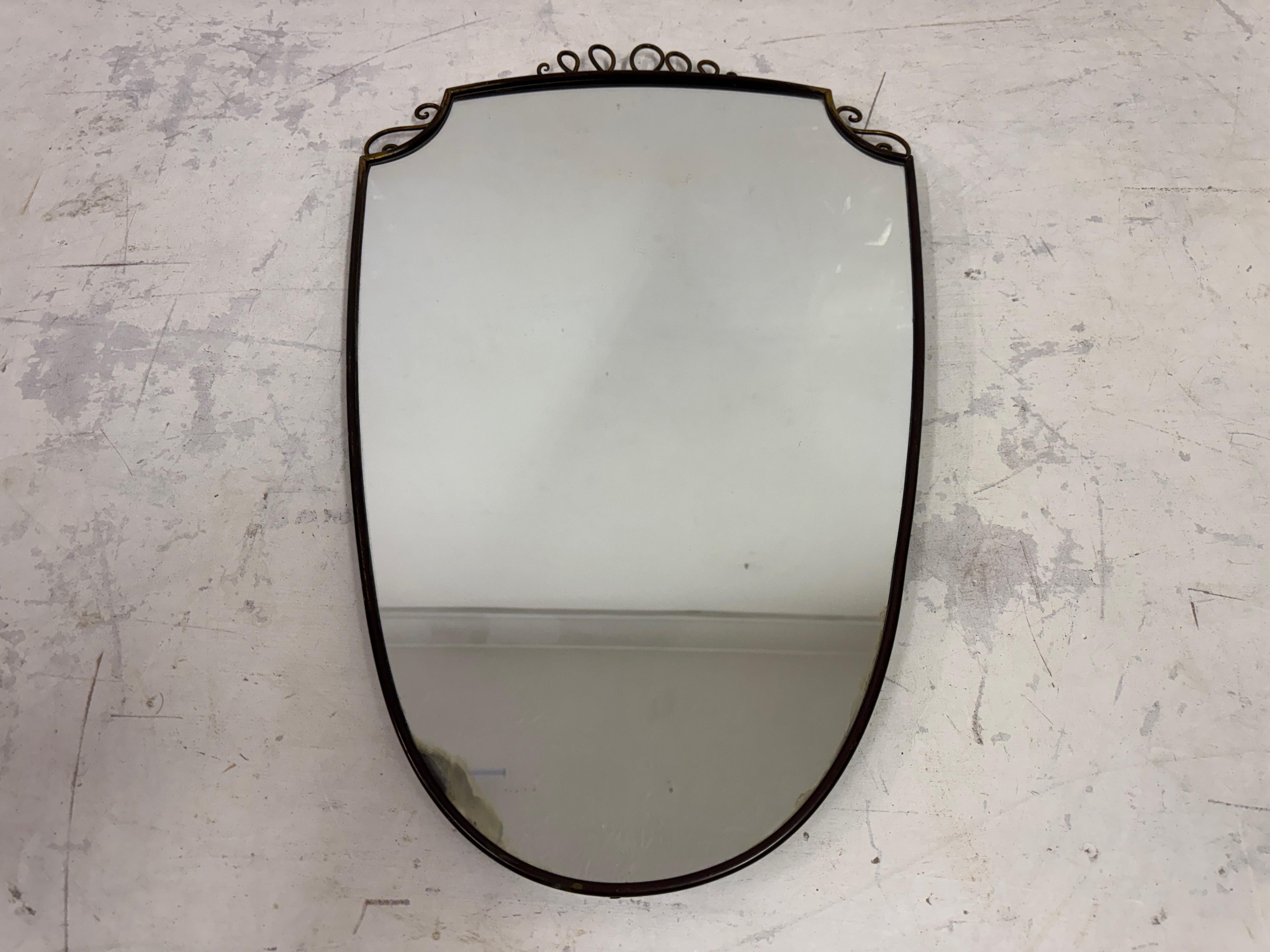 1950s Italian Patinated Brass Mirror with Scroll Detailing For Sale 5