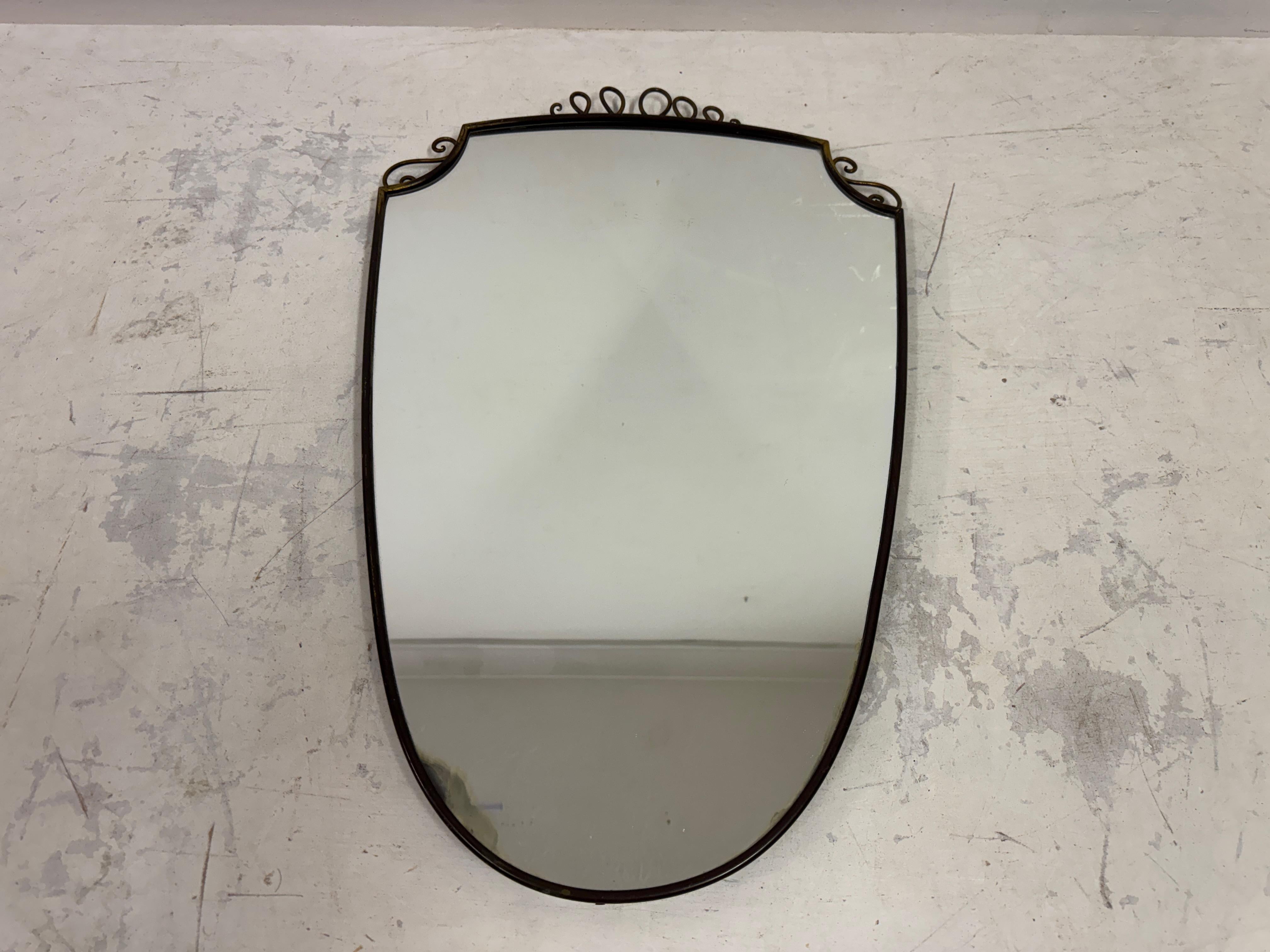 1950s Italian Patinated Brass Mirror with Scroll Detailing For Sale 6