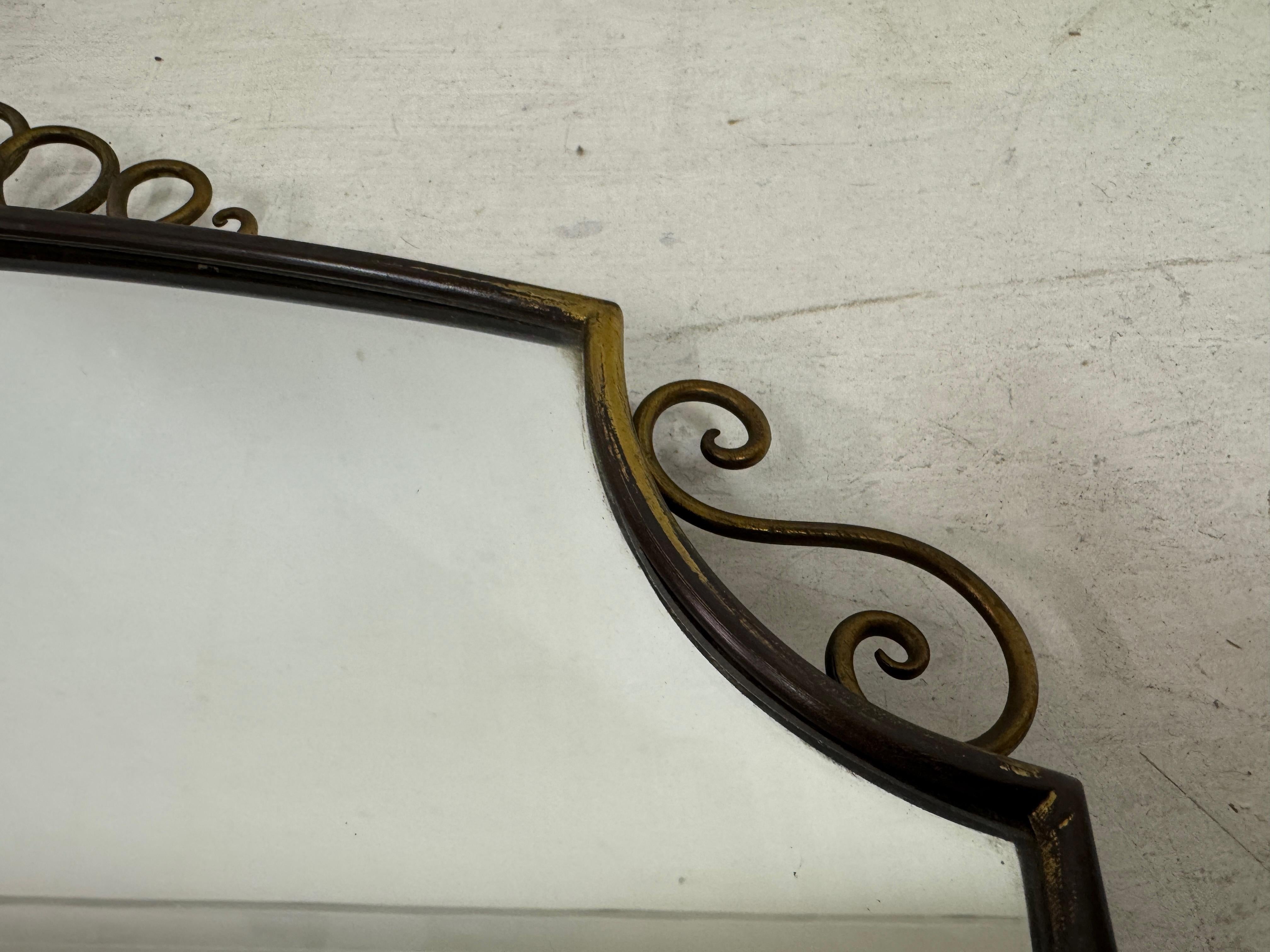 1950s Italian Patinated Brass Mirror with Scroll Detailing For Sale 8