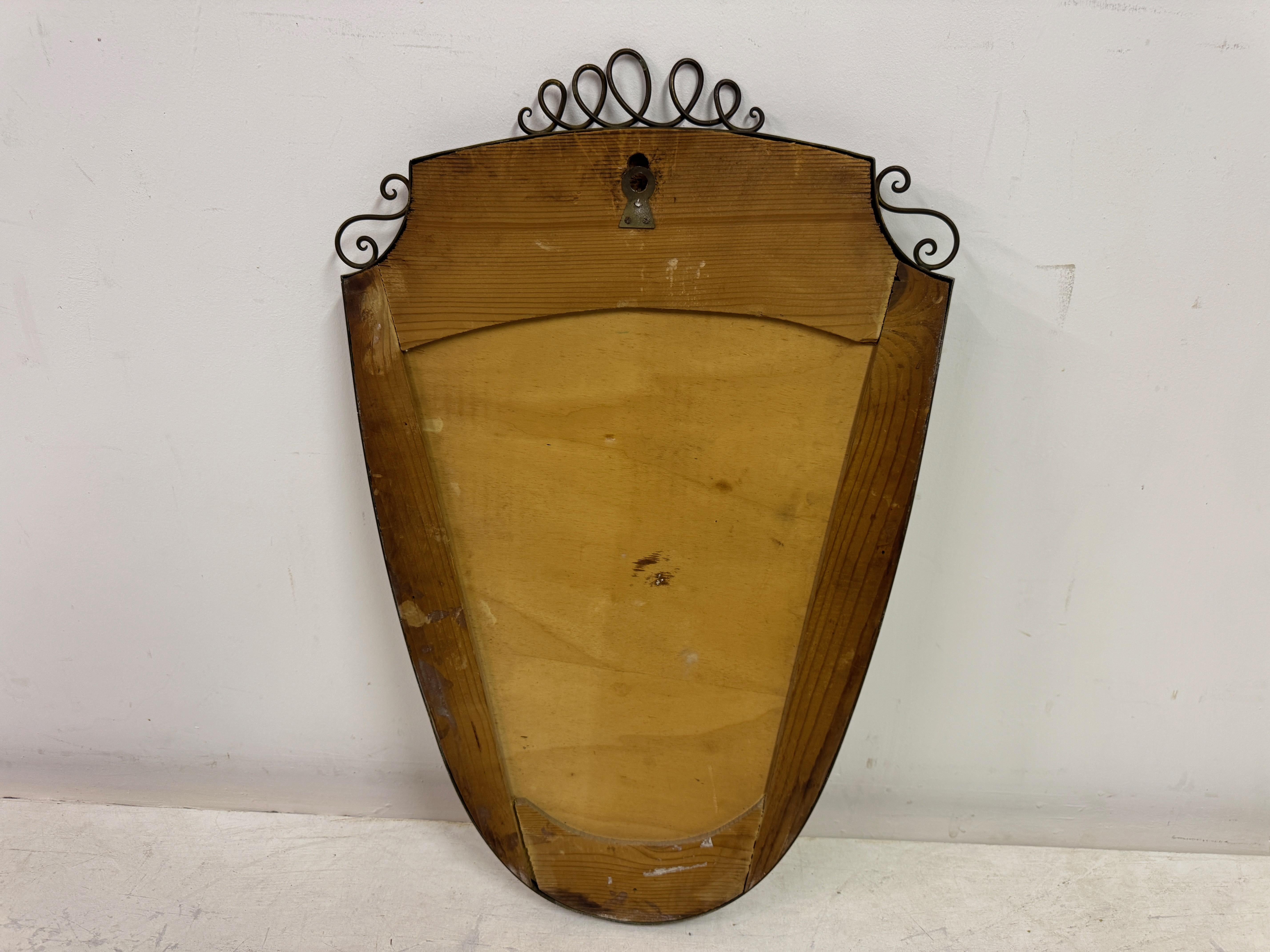 1950s Italian Patinated Brass Mirror with Scroll Detailing For Sale 9