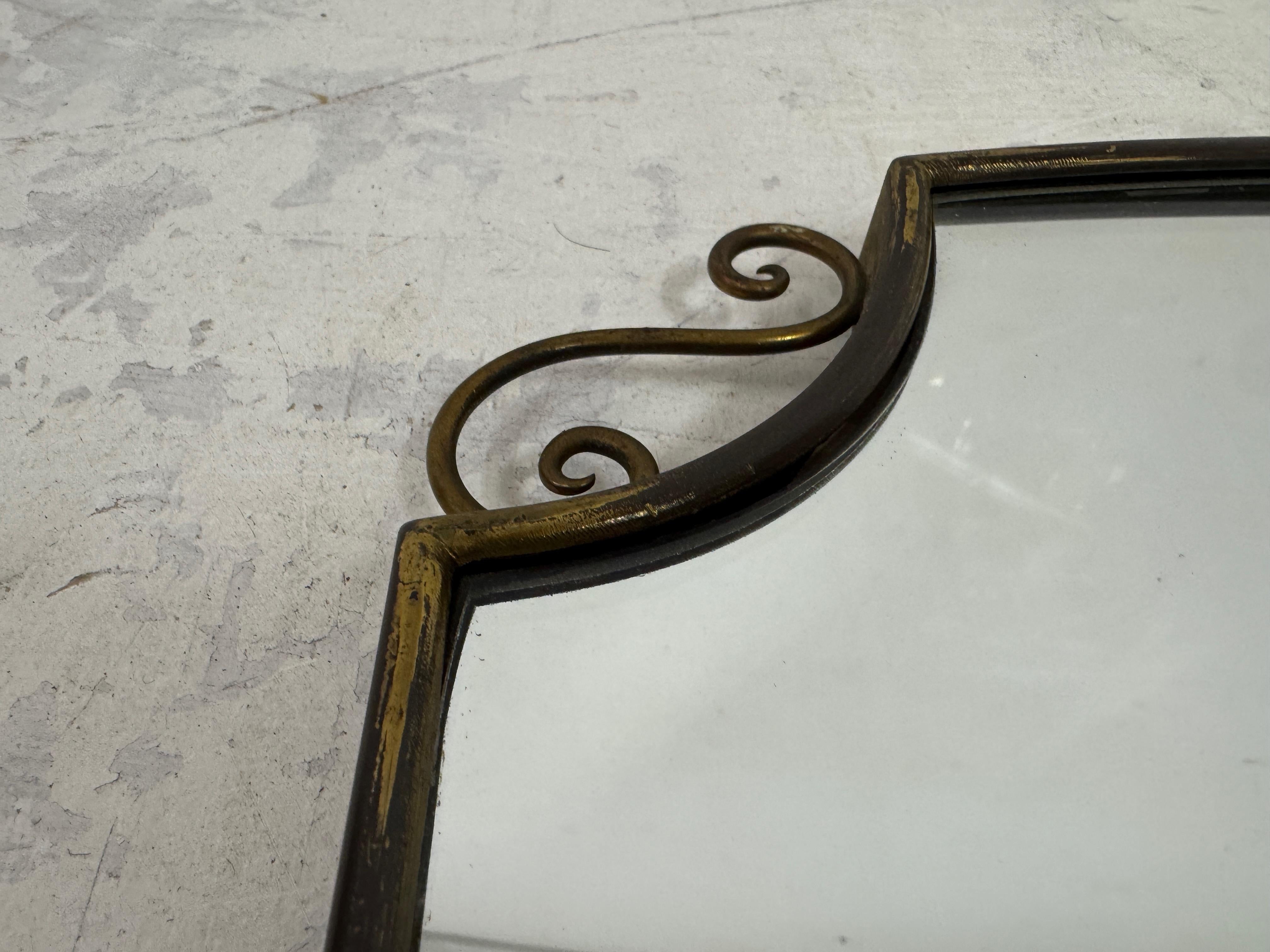 1950s Italian Patinated Brass Mirror with Scroll Detailing For Sale 2