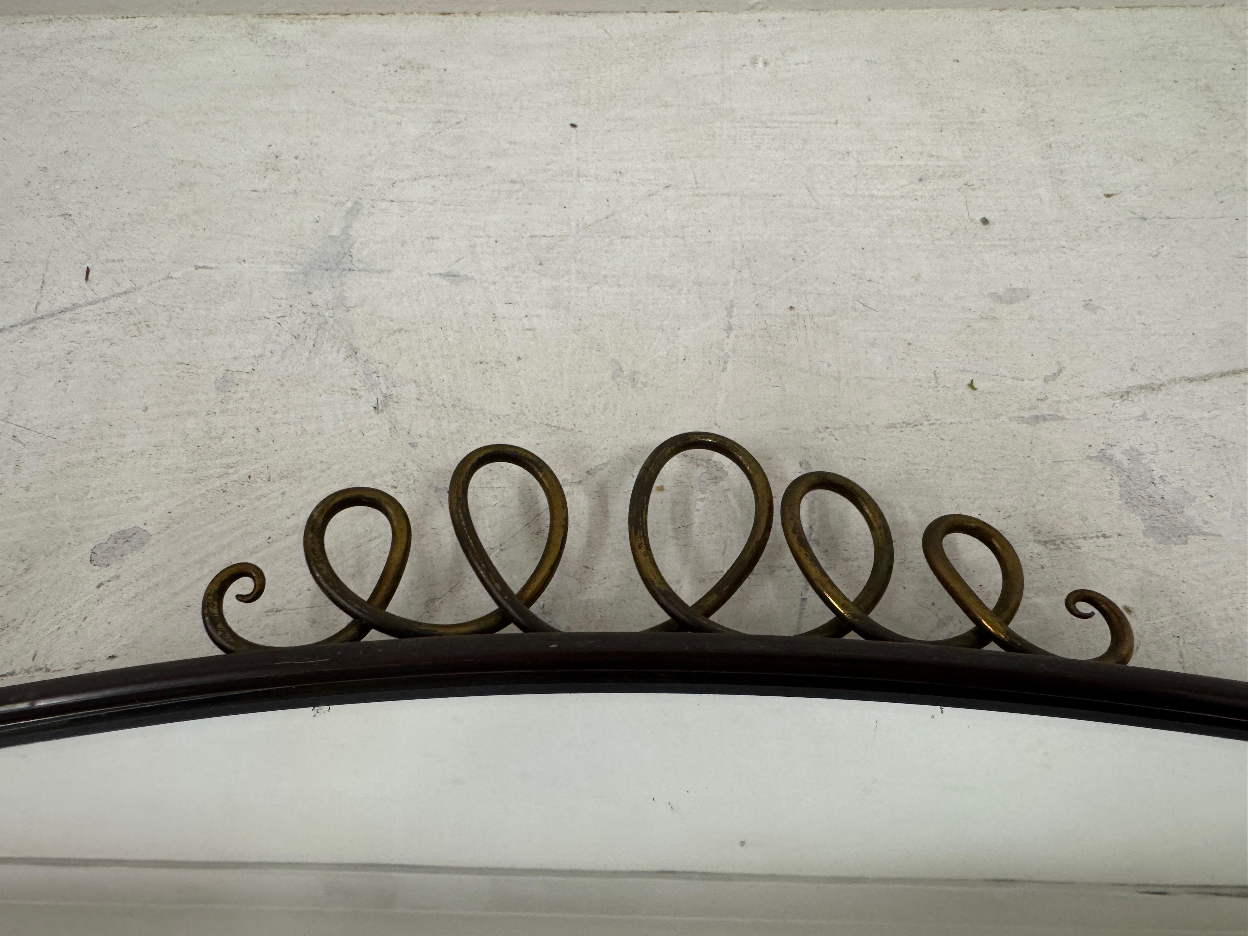 1950s Italian Patinated Brass Mirror with Scroll Detailing For Sale 3