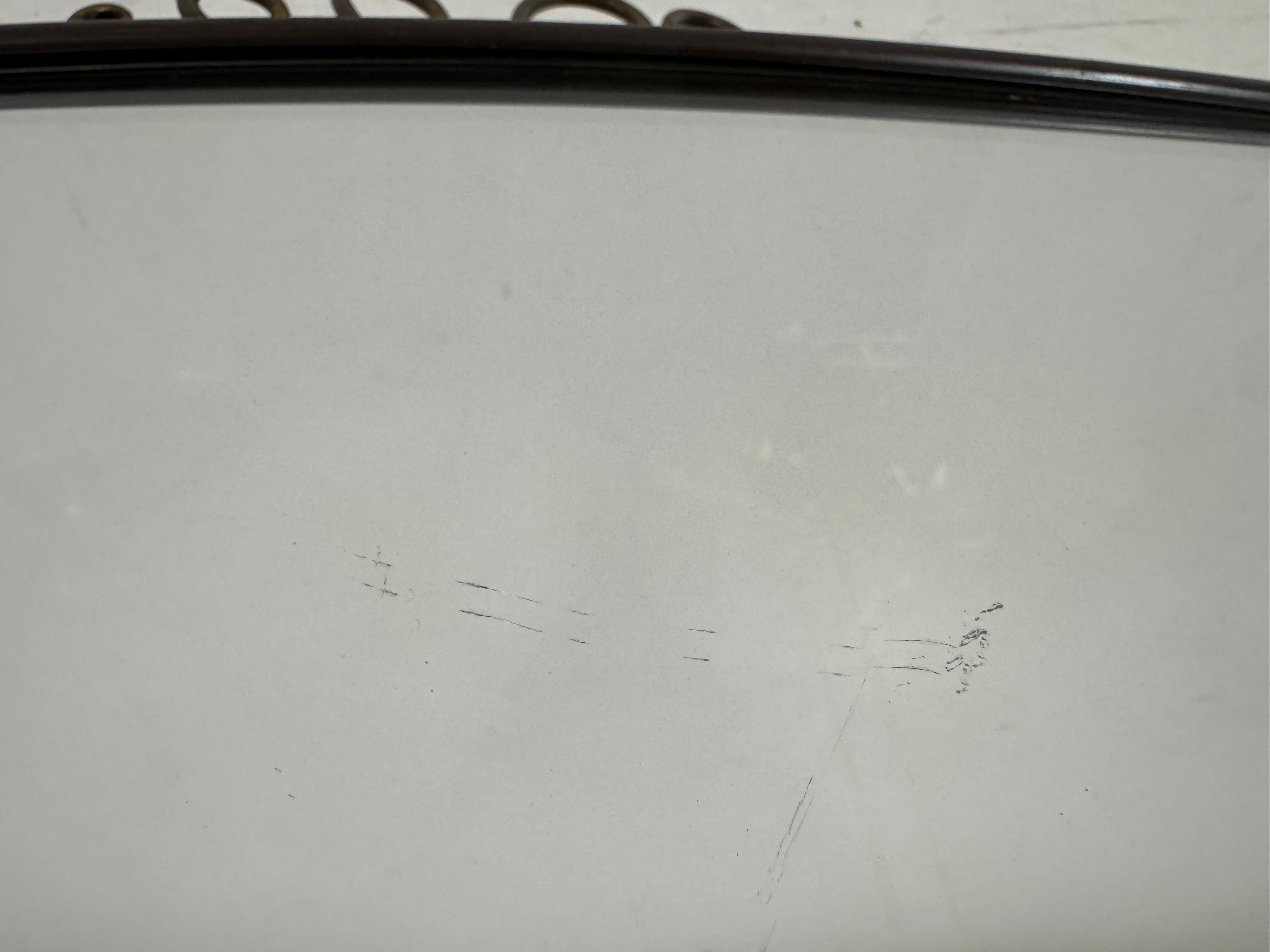 1950s Italian Patinated Brass Mirror with Scroll Detailing For Sale 4
