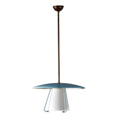 1950s Italian Pendant Chandelier - Brass and Opaline Glass