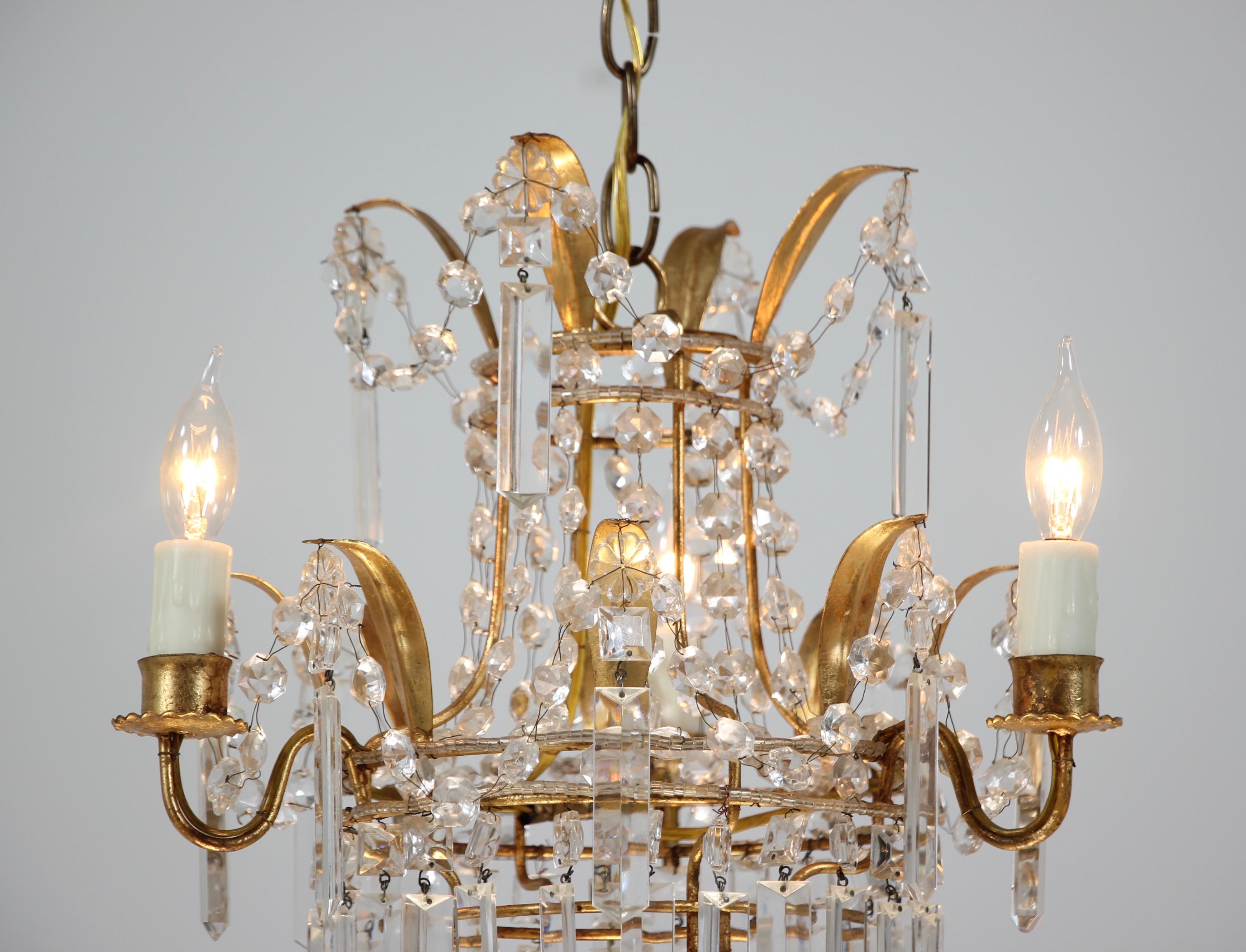 Louis XVI 1950s Italian Petite Crystal Beaded Chandelier