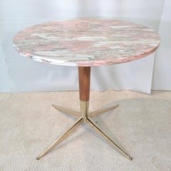 1950s Italian Pink Marble and Brass Pedestal Table