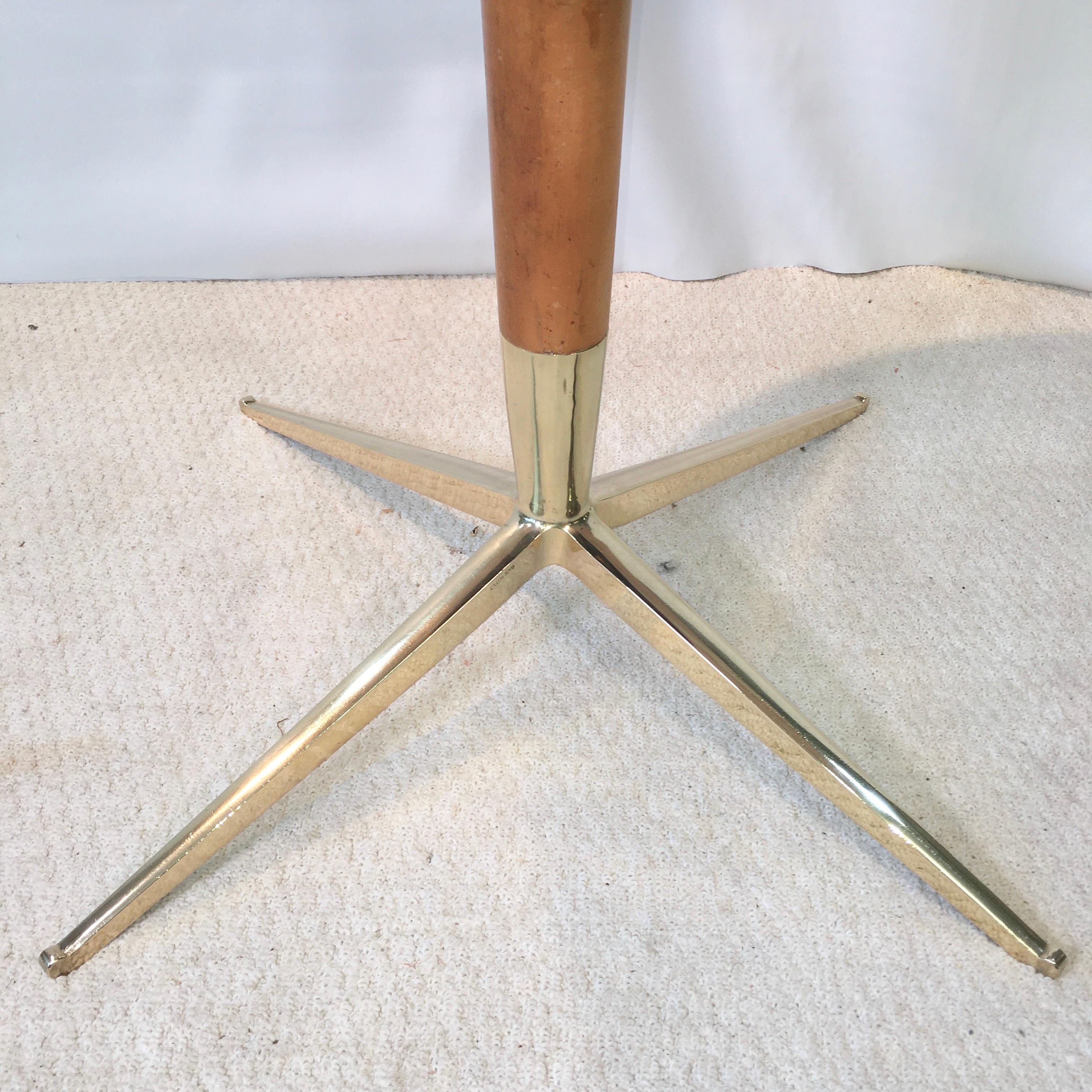 Mid-Century Modern 1950s Italian Pink Marble and Brass Pedestal Table