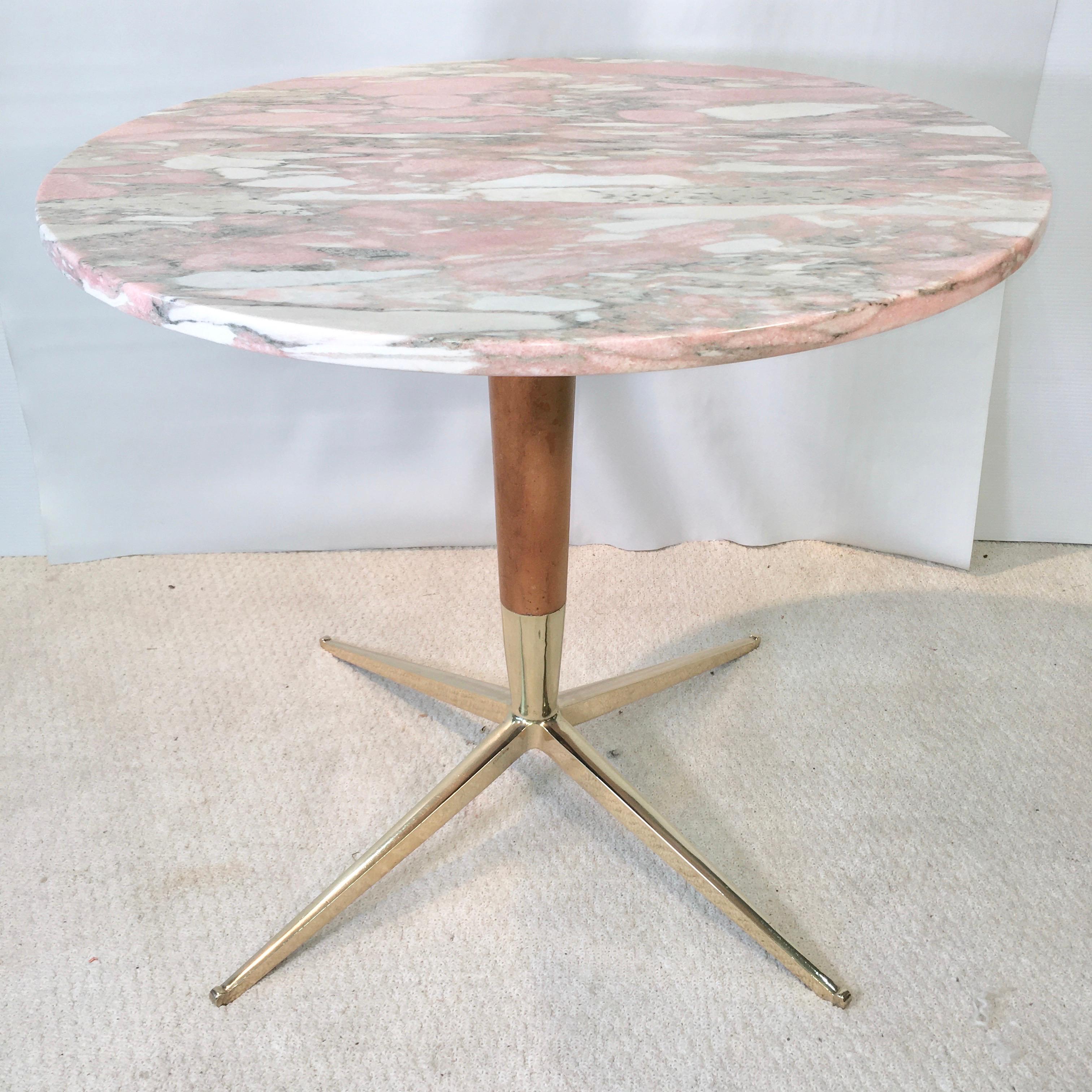 1950s Italian Pink Marble and Brass Pedestal Table 1