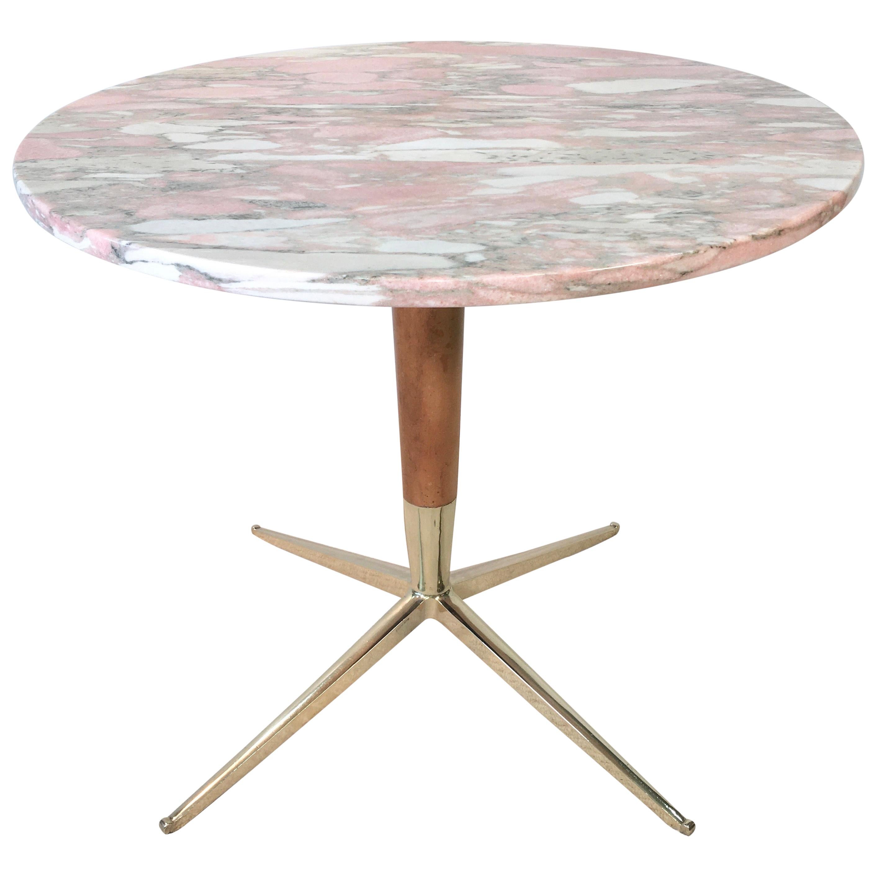 1950s Italian Pink Marble and Brass Pedestal Table