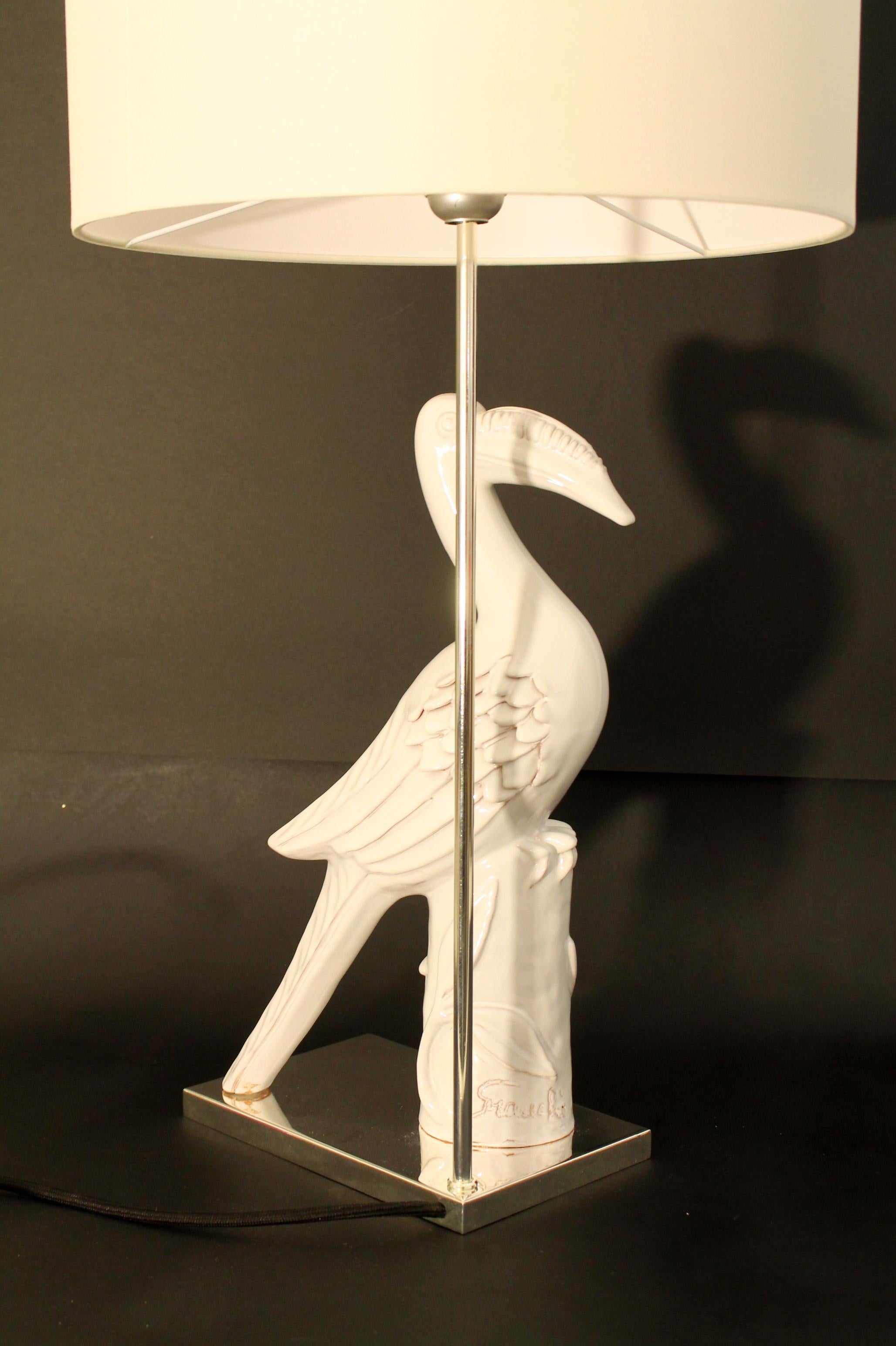 1950s Italian Porcelain Sculpture Lampshade/ Silver by Delio Granchi For Sale 1