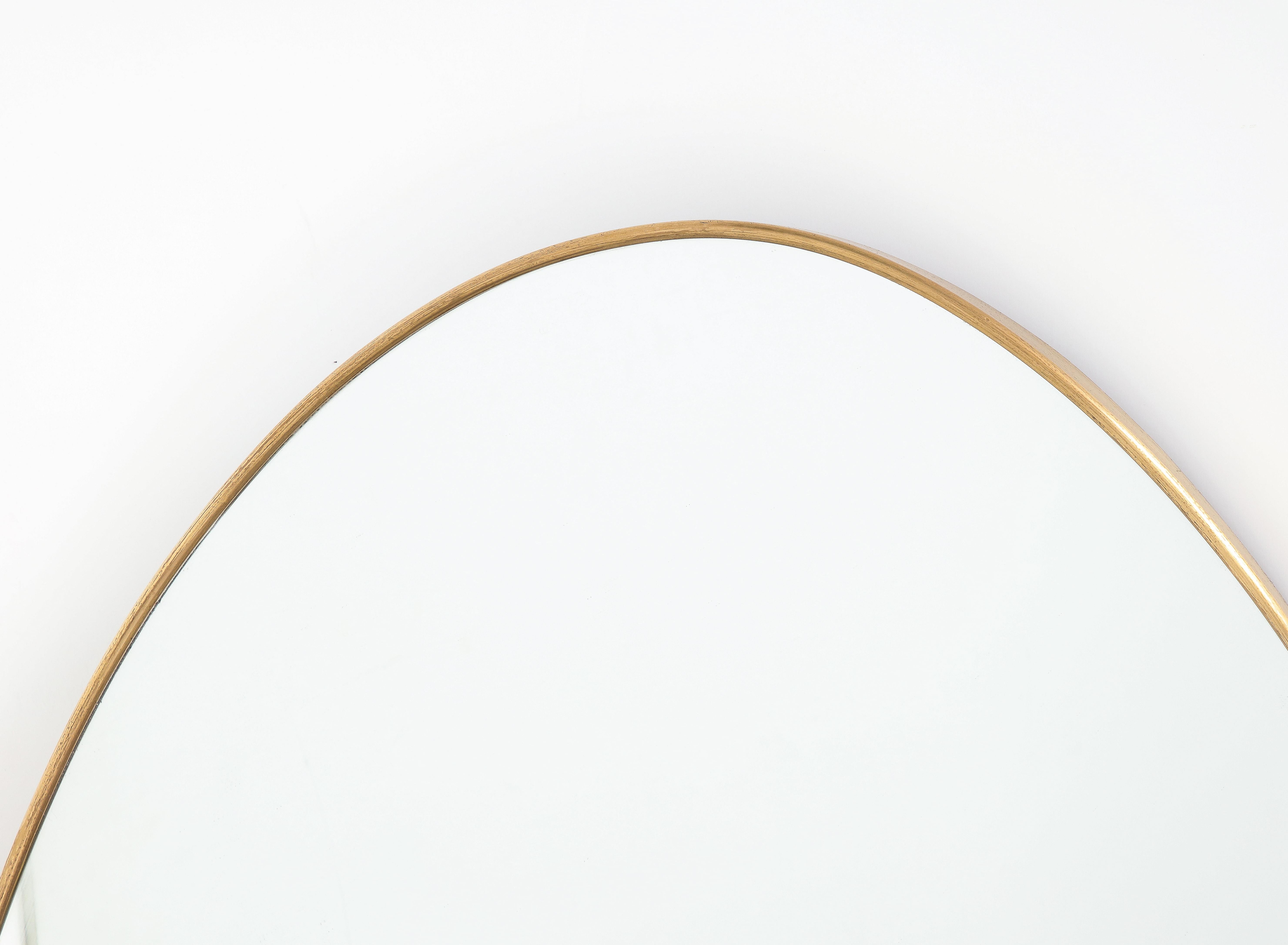 Mid-Century Modern 1950s Italian Rare Grand Scale Oval Brass Mirror For Sale
