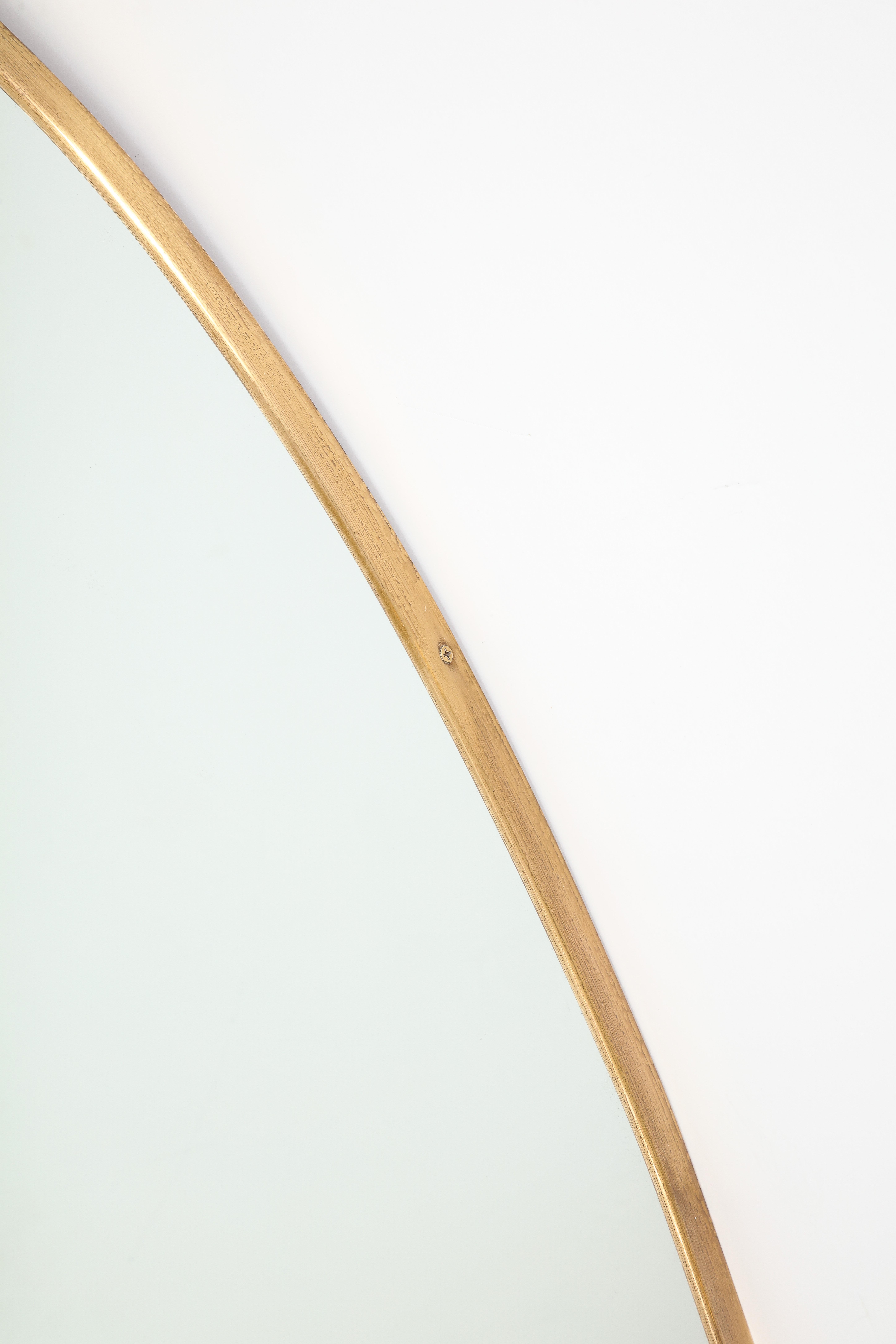 1950s Italian Rare Grand Scale Oval Brass Mirror In Good Condition For Sale In New York, NY
