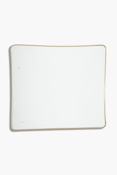 Specchio rettangolare italiano del 1950 con cornice in ottone dorato