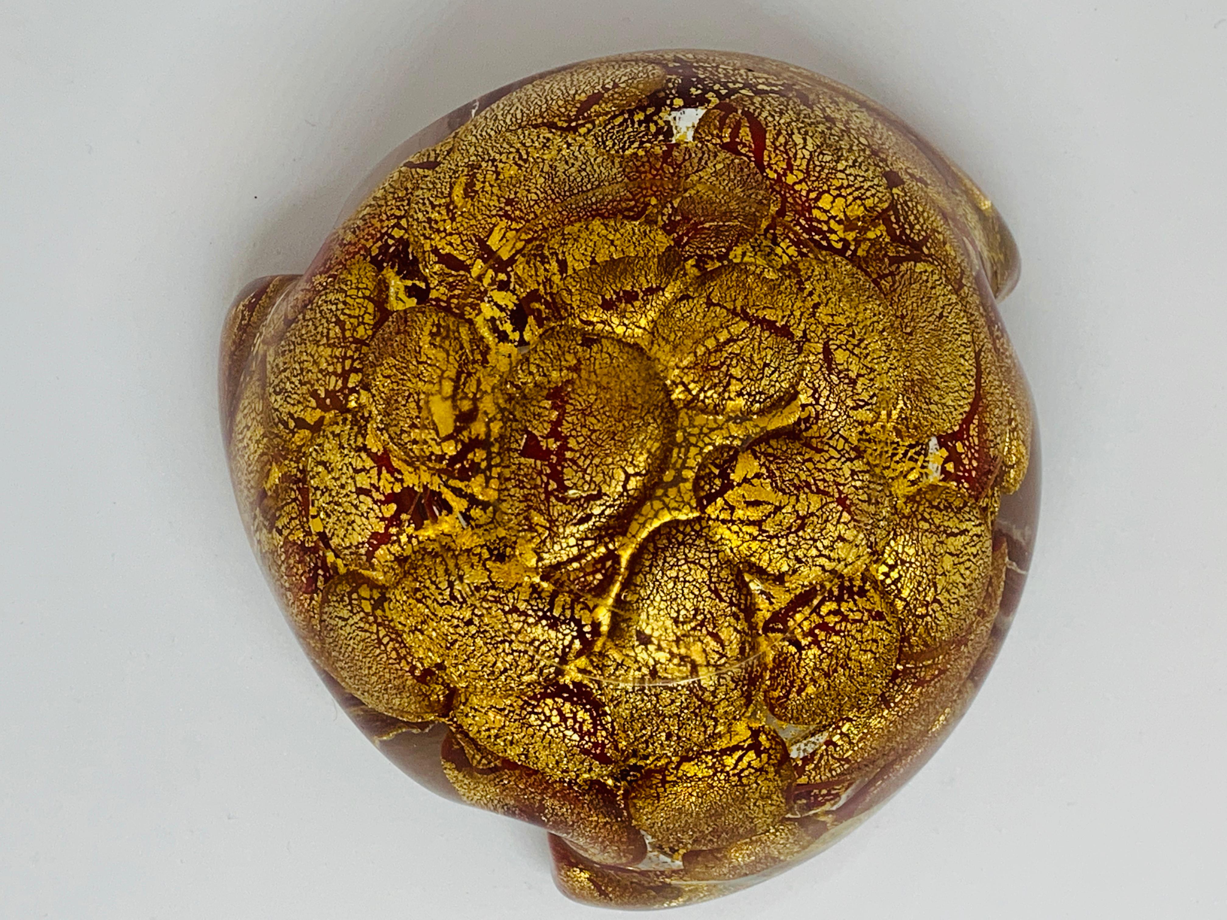 1950s Italian Red and Gold Murano Glass Ashtray Bowl by Barovier and Toso 6