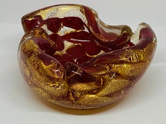 1950s Italian Red and Gold Murano Glass Ashtray Bowl by Barovier and Toso