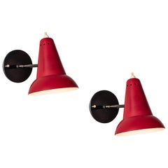 1950s Italian Red Articulating Sconces Attributed to Gino Sarfatti
