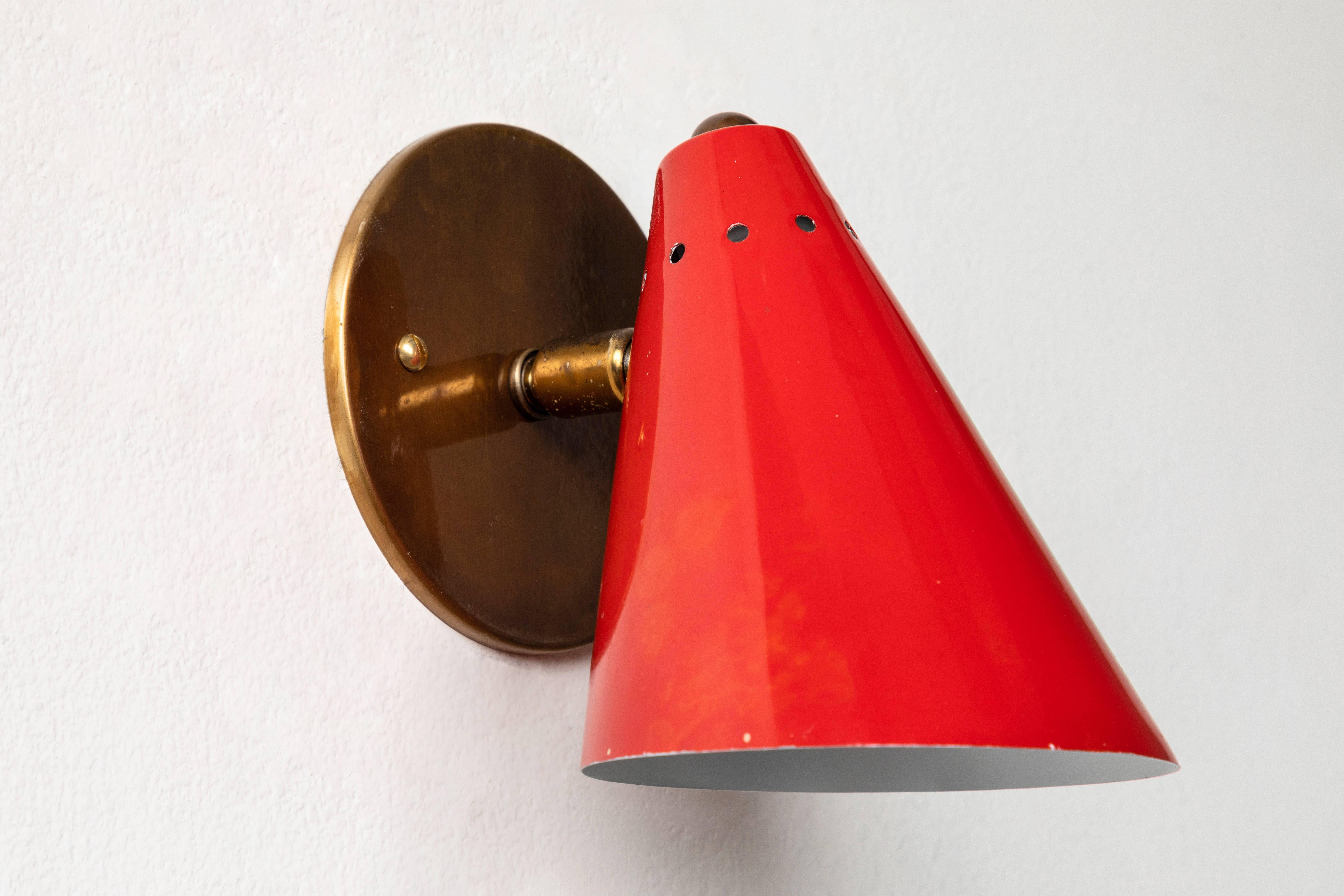 Mid-Century Modern 1950s Italian Red Cone Sconces in the Manner of Arteluce