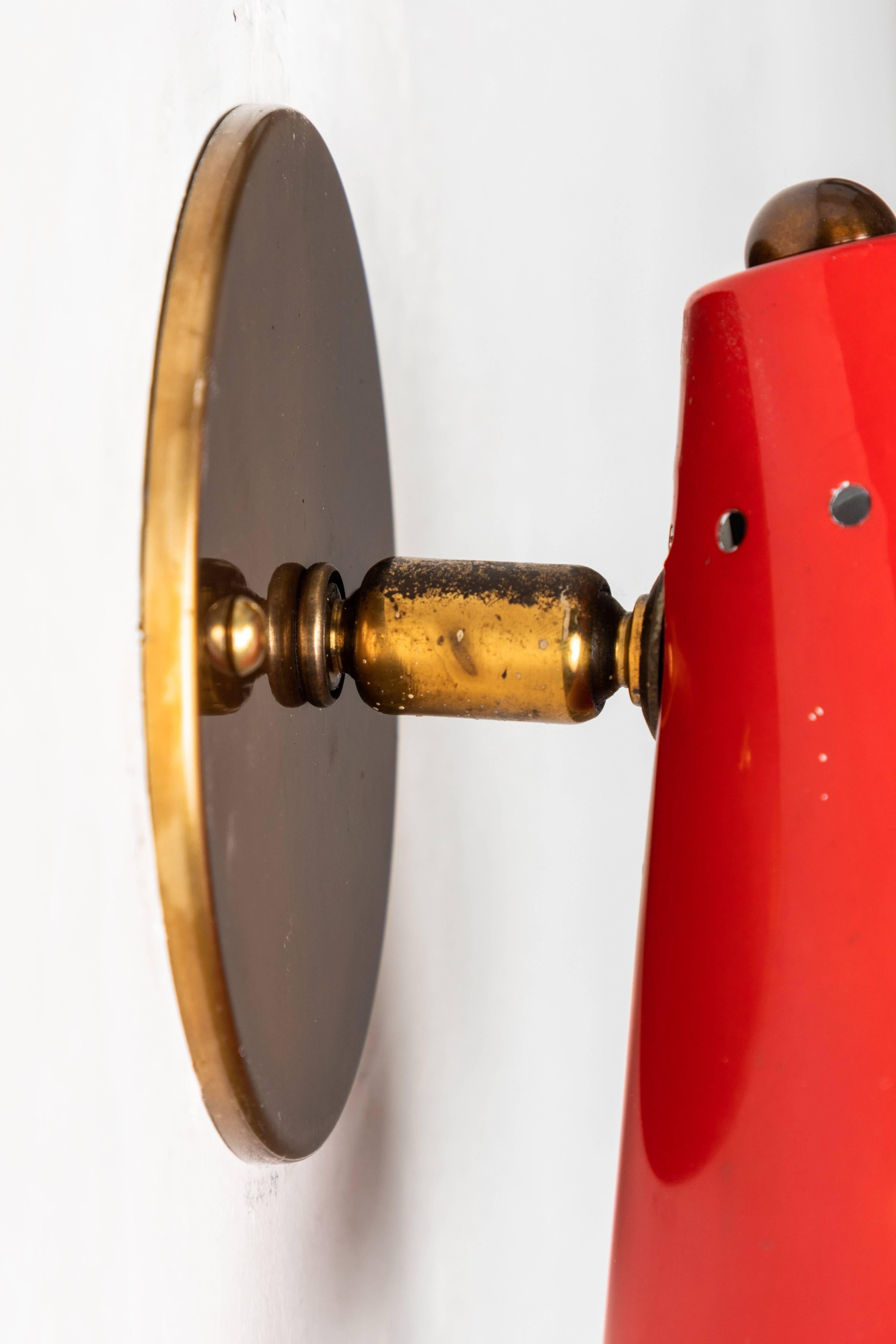 Mid-20th Century 1950s Italian Red Cone Sconces in the Manner of Arteluce