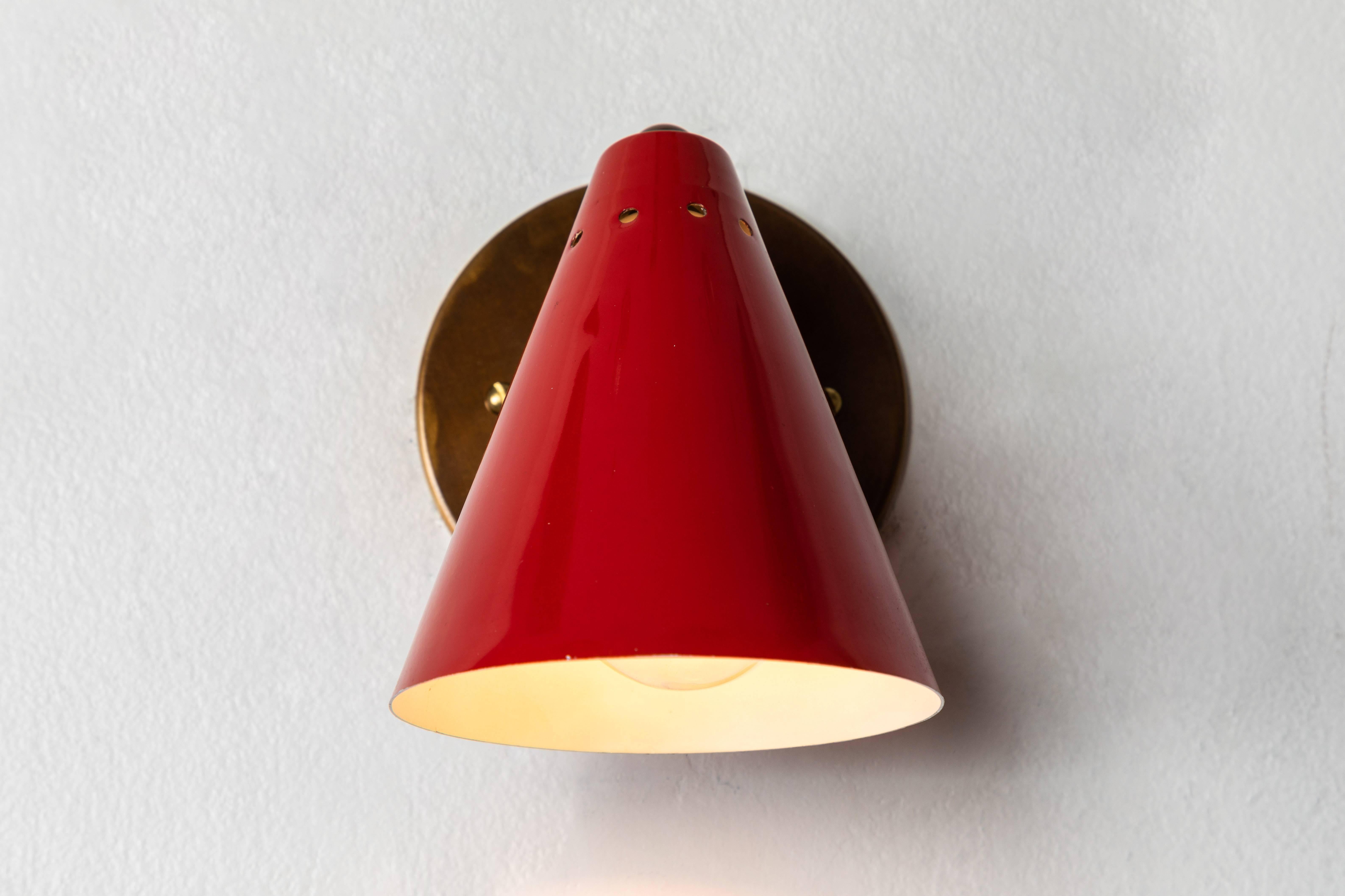 1950s Italian Red Cone Sconces in the Manner of Arteluce 1