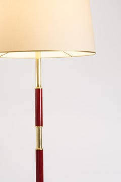 1950s Italian Red Enamel and Brass Floor Lamp