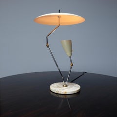 1950s Italian Reflector Desk Lamp Sarfatti Stilnovo Style on a Marble Base